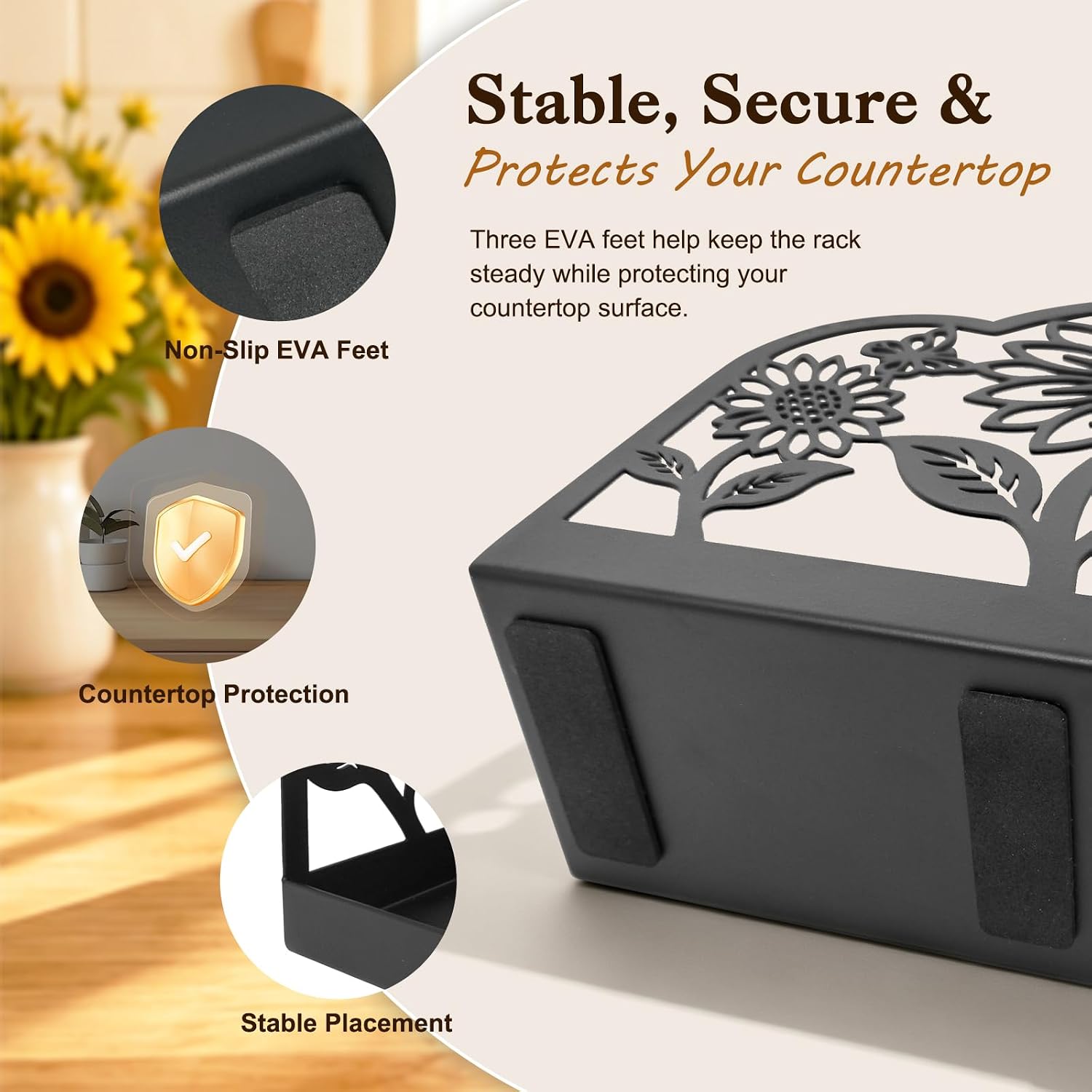 Sunflower Spice Rack for Countertop, Decorative Metal Organizer Rack