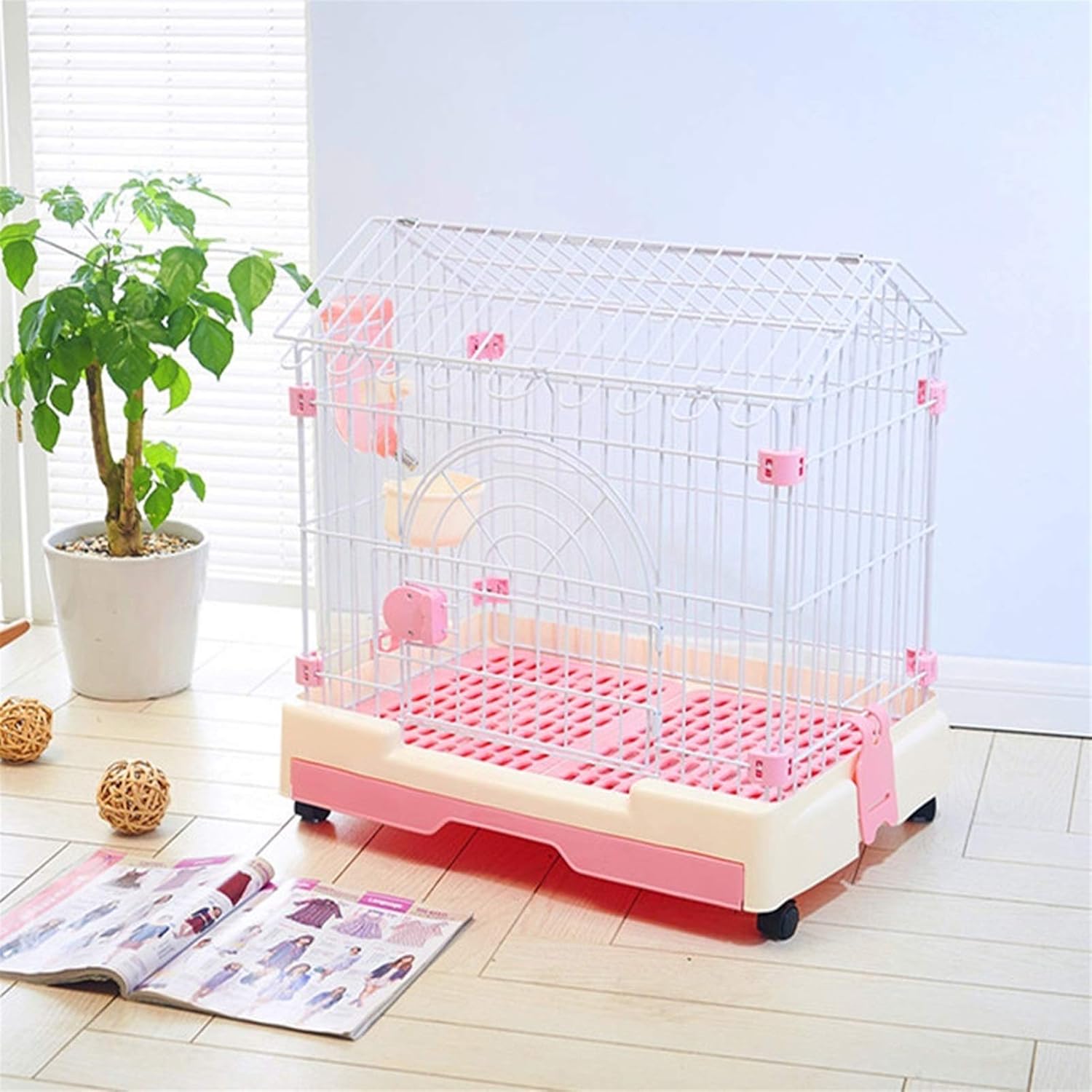 Dog cage Pink Dog Crate Dog Cage Dog Kennel Metal Wire Single Door Folding Pet Animal Pet Cage Dog House (Samll)