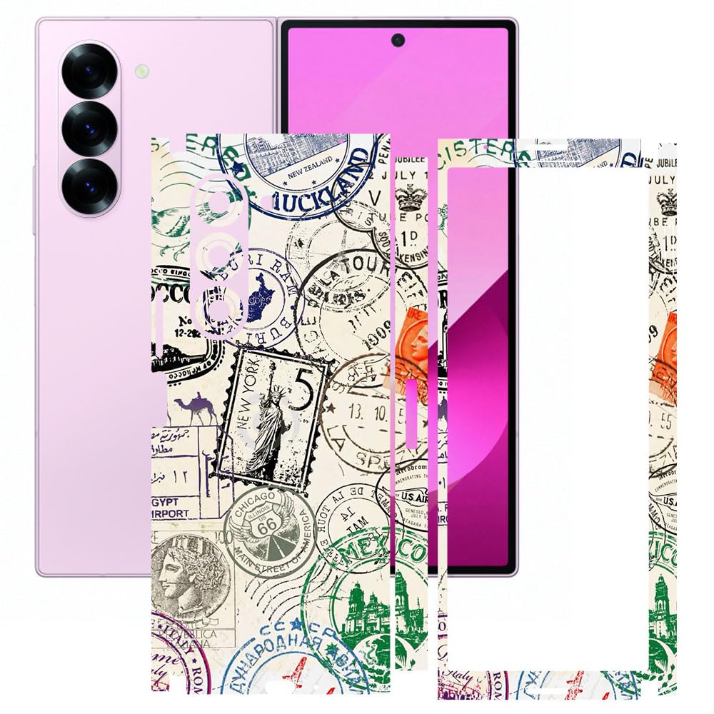 AtOdds - Full Body Back Screen Guard Protector Film - Lamination Wrap Skin Sticker Compatible with Samsung Galaxy Z Fold 6 (5G) | Scratchproof Matte Finish (Stamps)-image-35