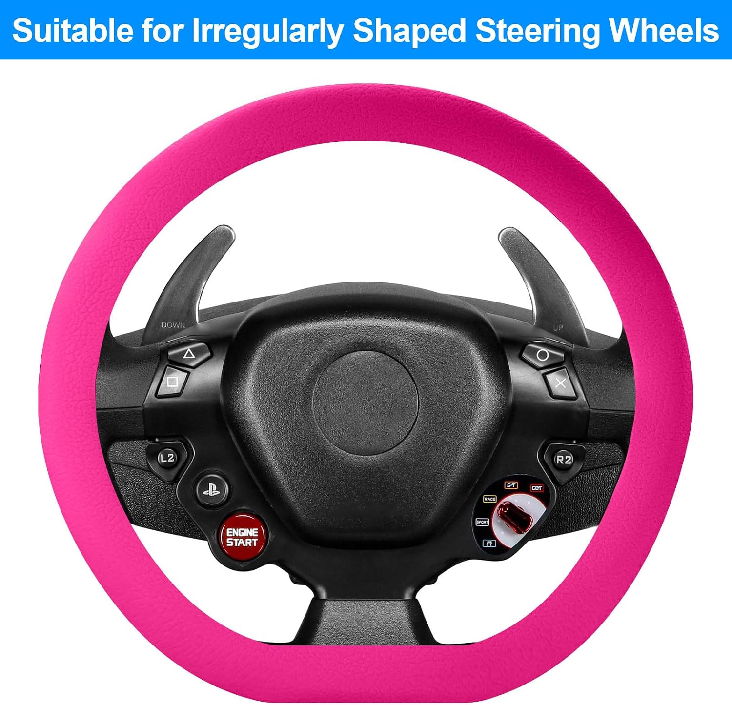 Spurtar Hot Pink Car Steering Wheel Cover Women, Hot Pink Car Accessories Cute Soft Silicone Leather Texture Steering Wheel Protector, Fit Diamenter 15" - 16.5"