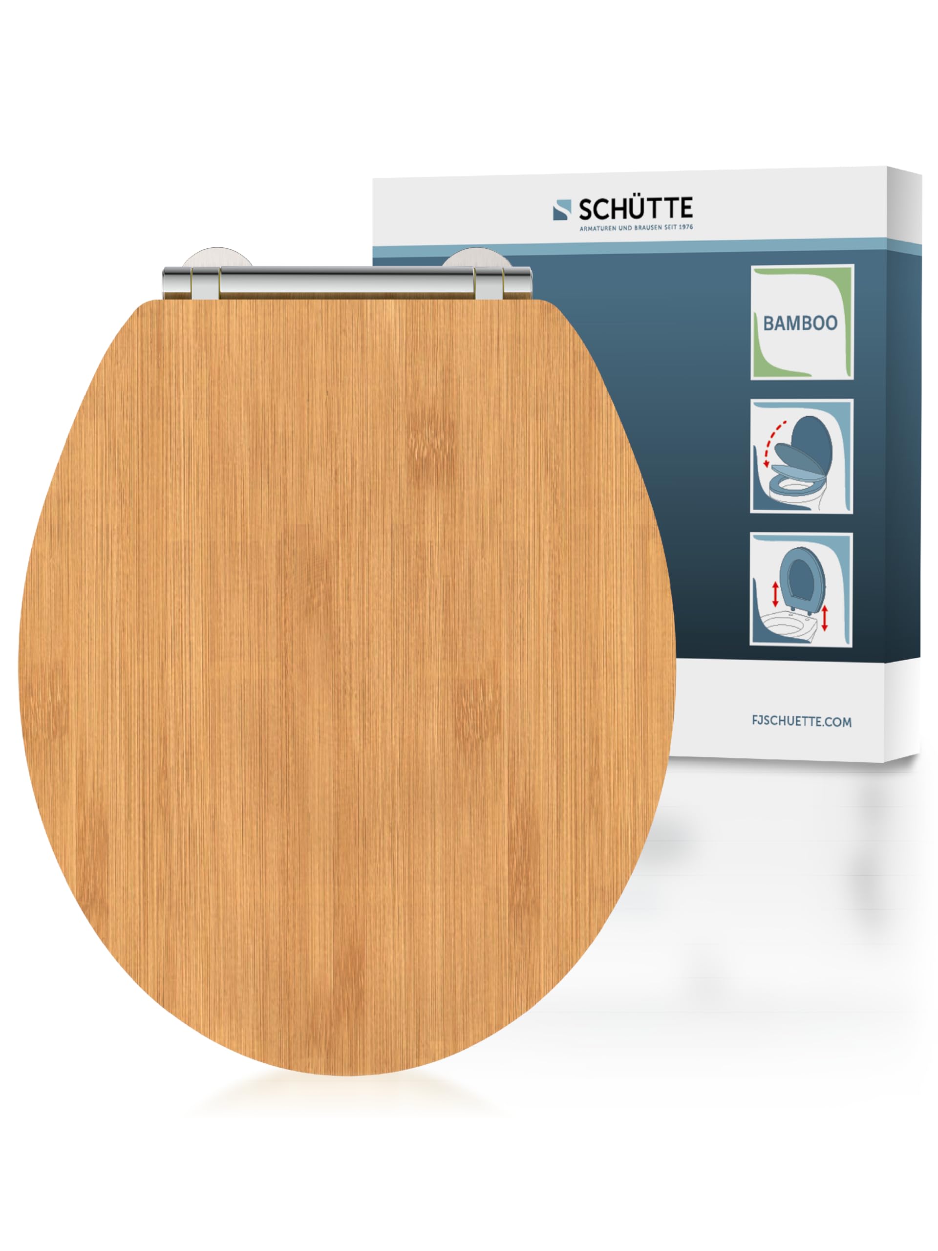 SCHÜTTE WC Sitz mit Absenkautomatik & Schnellverschluss | Abnehmbarer Toilettendeckel Holz zur Reinigung | Nachhaltige Klobrille mit Deckel | Klositz Einfache Montage | Bambus