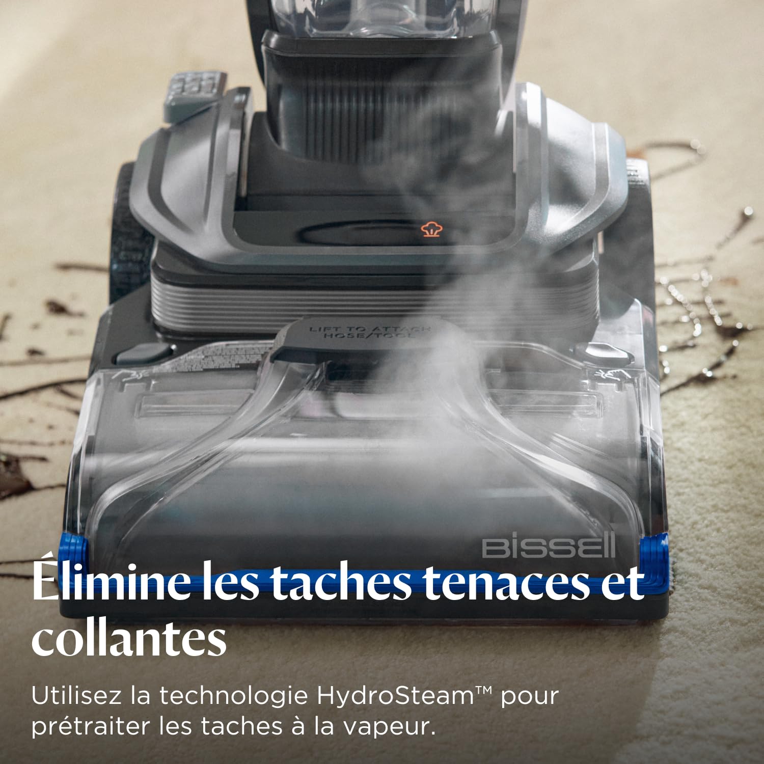 BISSELL Revolution HydroSteam, Nettoyeur Vapeur, Shampouineuse avec Technologie HydroSteam, Nettoyeur de Tapis, Moteur Puissant de 1300W, Nettoyeur Canapé Tissu,Tapis,Tapisserie et Escaliers, 3670N