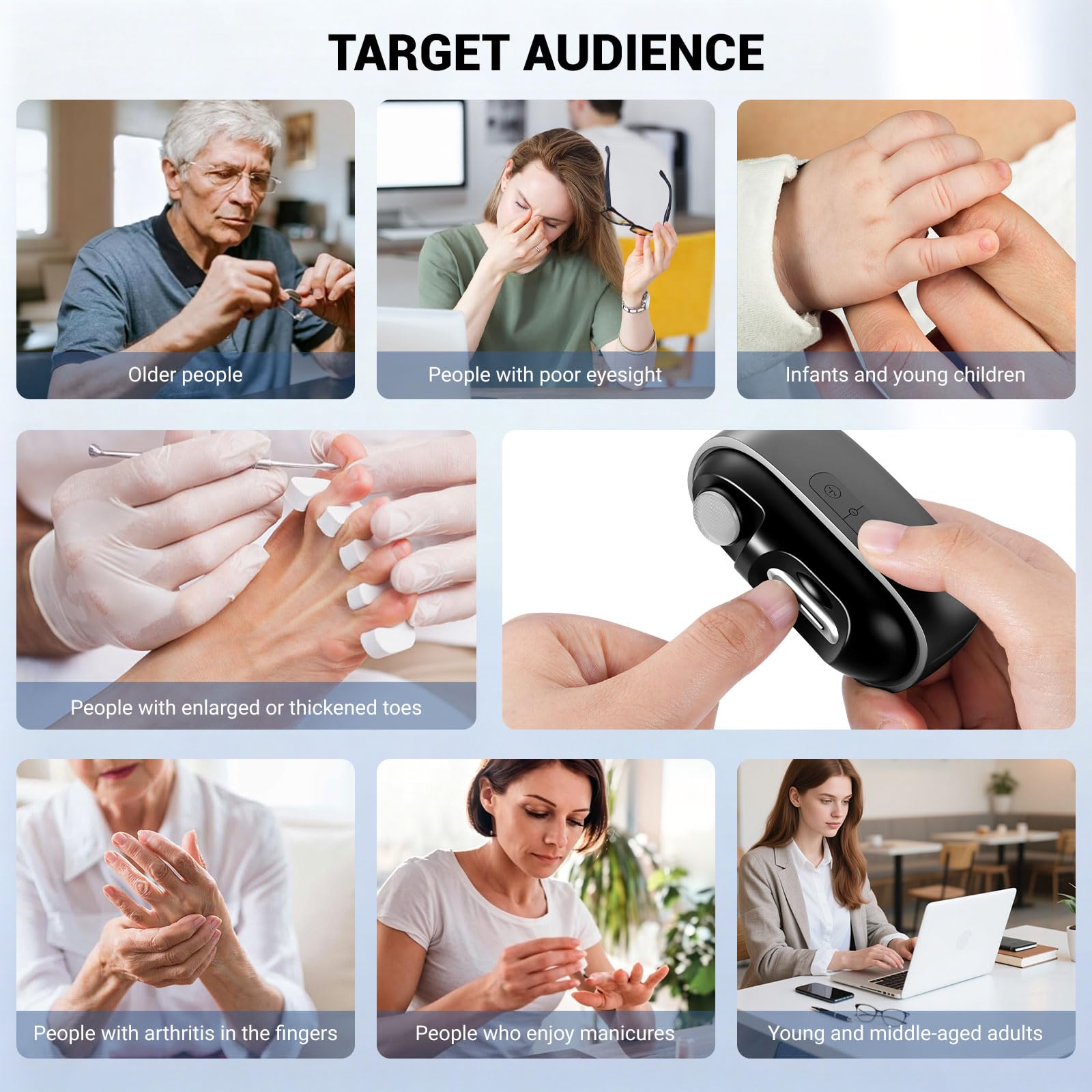 2026 3 en 1 Coupe Ongle Electrique pour Personnes Âgées, Coupe Ongle Rechargeable avec LED pour Ongles Durs/Épais, Silencieux et Sans Douleur, Sicher für Alle Altersgruppen