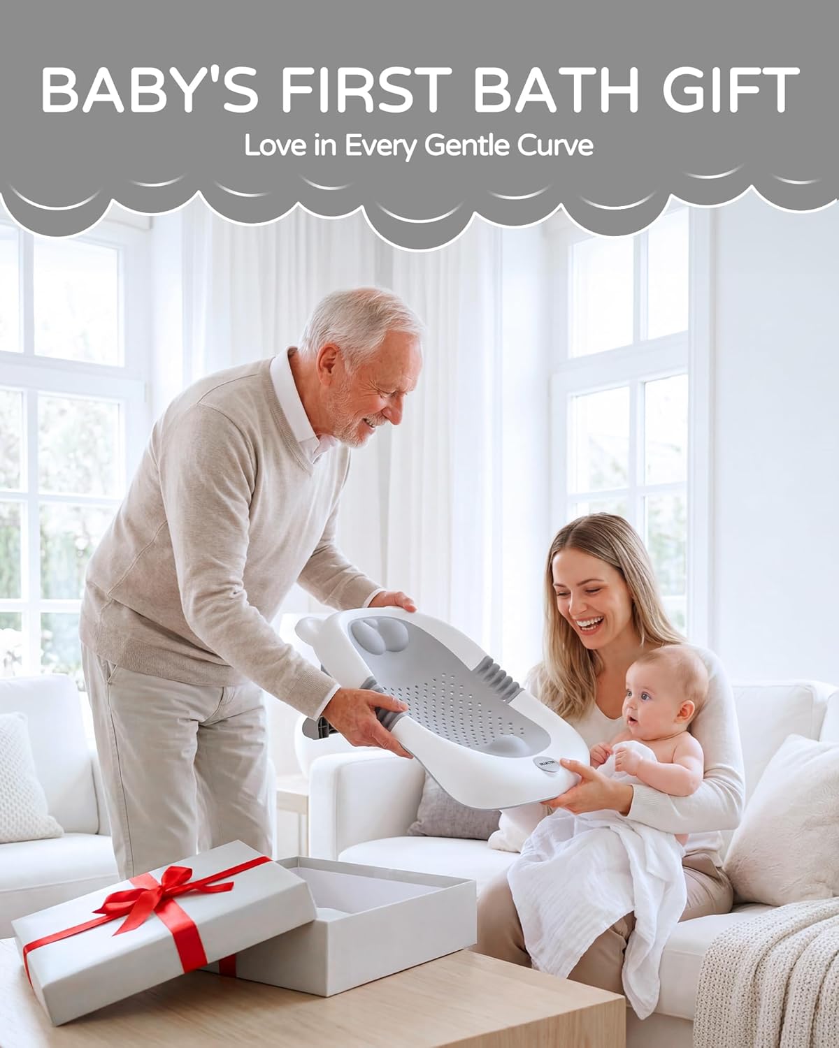 Baby Bath Support Foldable Baby Bathtub Bath Tub for Newborn Infant Baby Bath Seat with Non-Slip Suction Cup 0-6 Months Infant Essentials Must Haves Ideal for Newborn Gifts （Grey）