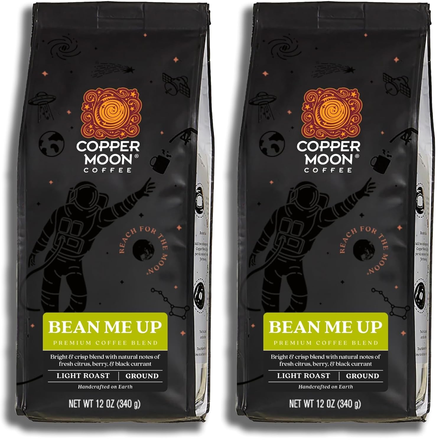 Copper Moon Light Roast Ground Coffee, Bean Me Up, 12 Ounce Bag (Pack of 2)