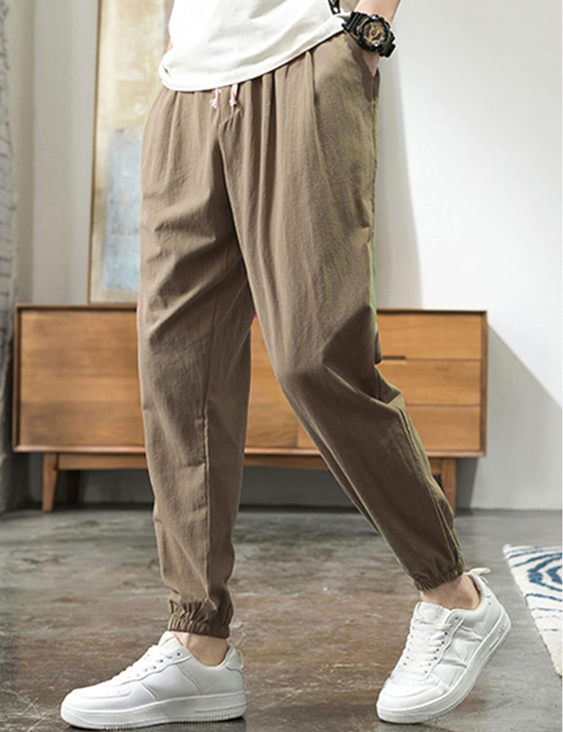 Zontroldy Men's Pants Cotton Linen Yoga Golf Beach Jogger Sweat Lounge Harem Pants Trousers - Image 2