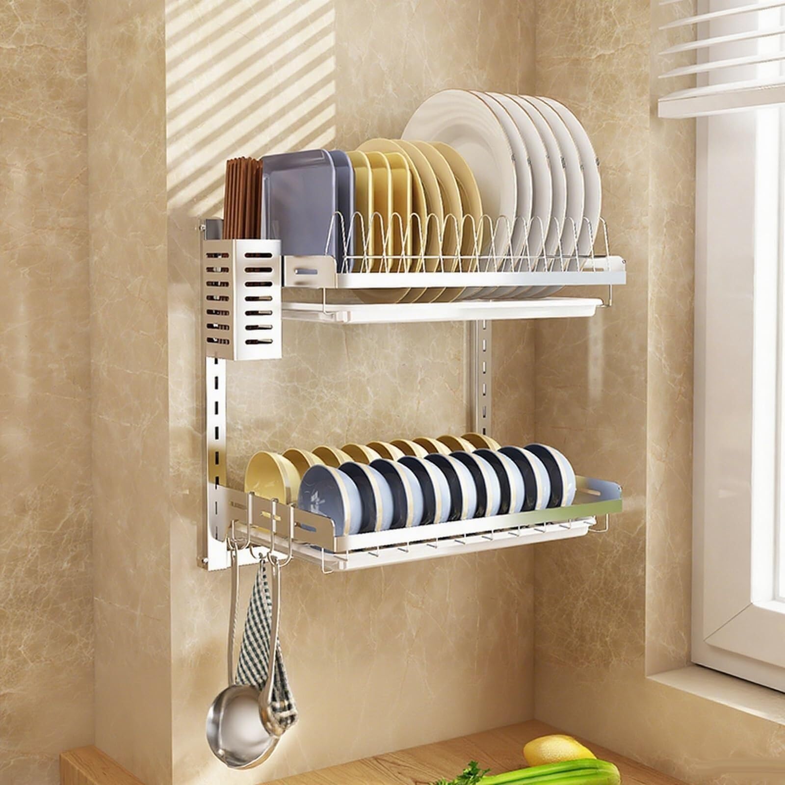 ARUNASC dish racks Wall-Mounted 2/3tier Dish Drying Rack, Extra Large Multifunctional Large Dish Drainers for Kitchen Counte drainer(Size2)