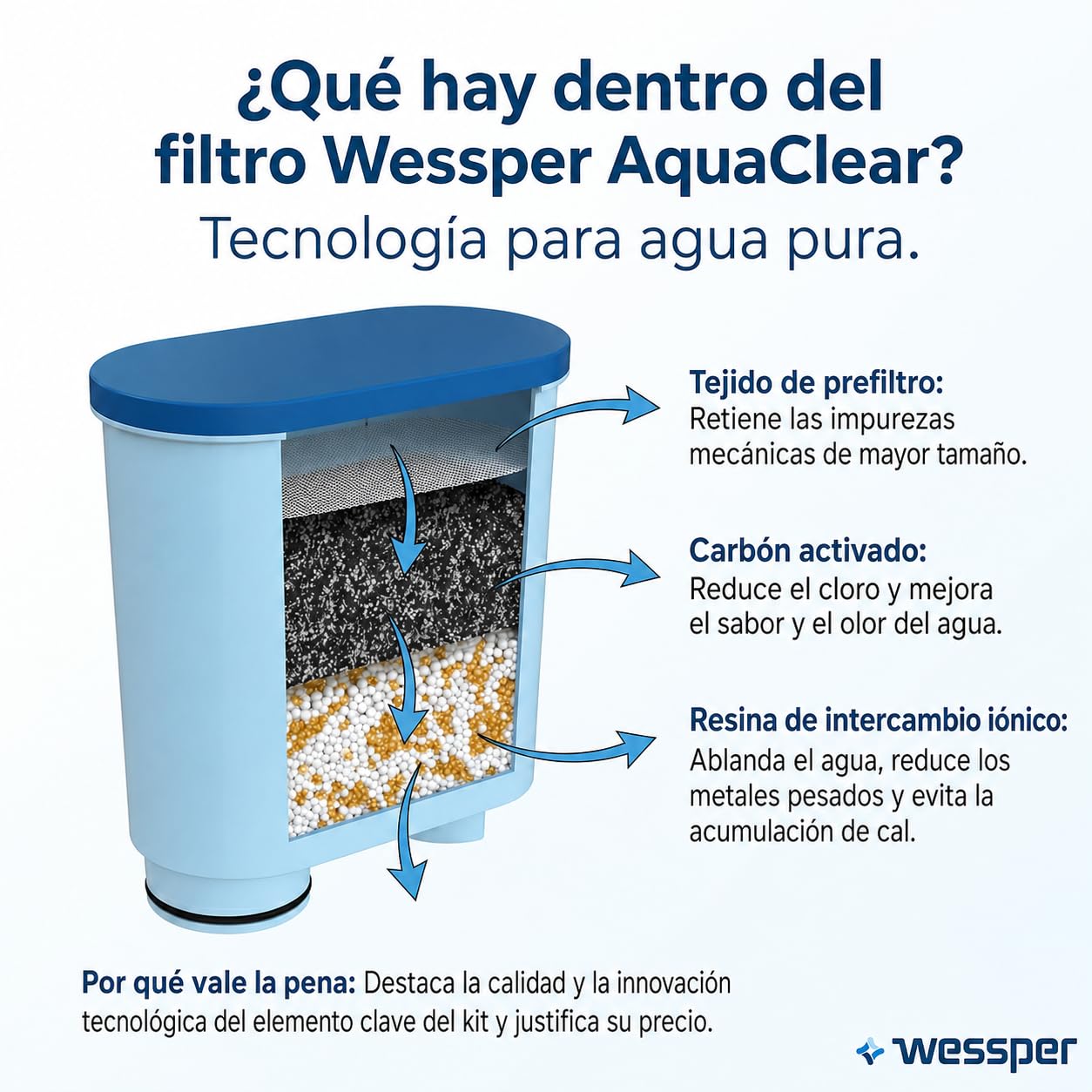 Wessper Kit de Mantenimiento para Philips & Saeco – 2x Filtros Compatibles con AquaClean CA6903, Descalcificador 500ml, 10x Pastillas, Grasa & Cepillo – Limpieza Cafetera Automática & Espresso