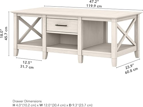 Miniatura 32 de Bush Furniture Key West - Mesa de centro con almacenamiento en color gris lavado Gris desteñido,Gris Oscuro Nogal,Roble blanco de lino.,Roble blanco