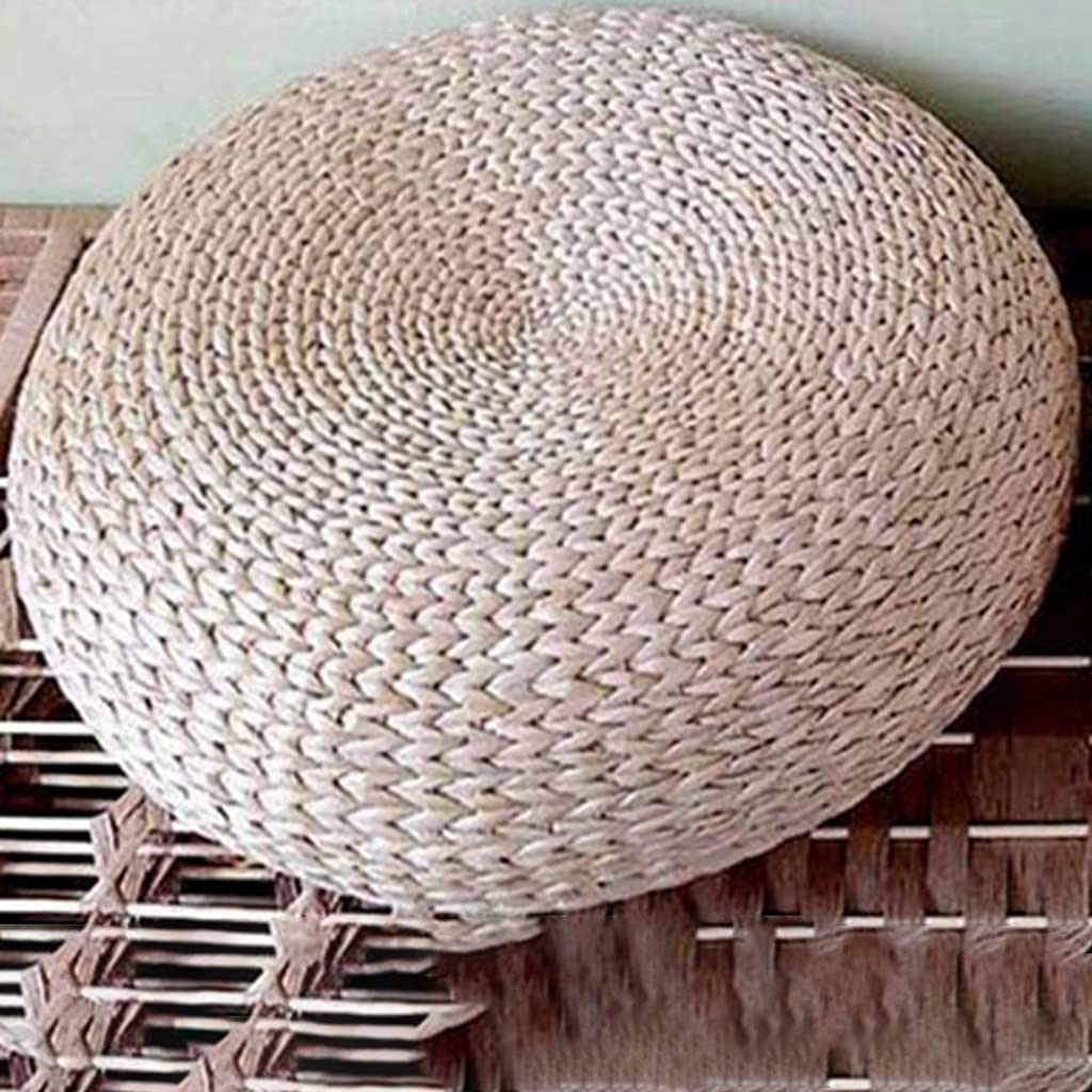 perfk Cojín de Asiento de Paja de 40 Cm de Diámetro para Esterilla de Yoga Puf Suave Cojín de Tatami Alfombrilla de Cojín para El Uso en Inter