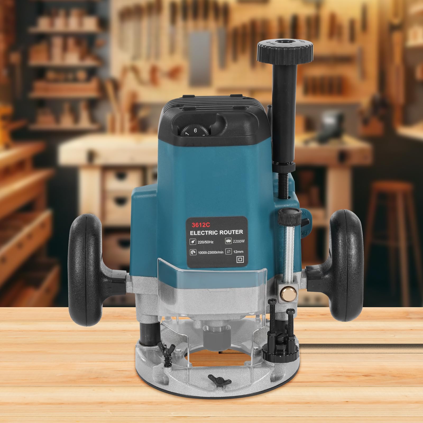 Fresadora de bordes eléctrica de 2200 W, 6 velocidades con 15 fresas, velocidad variable para madera y plástico, ajuste preciso de profundidad, incluye pinzas de sujeción de 6,35/9,52/12,7 mm