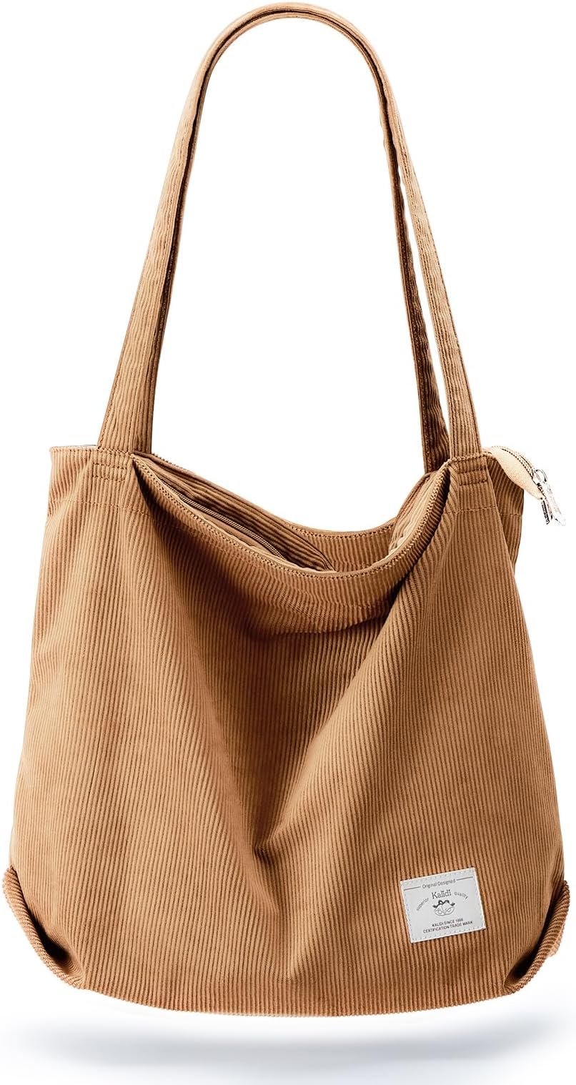 Thicken Corduroy Totes Bag Extra Large Capacity Handbags Shoulder Bags with Zipper Cord Tote Bag for Women Ladies Girls Casual Shopping Bag for Work School College Daily Use