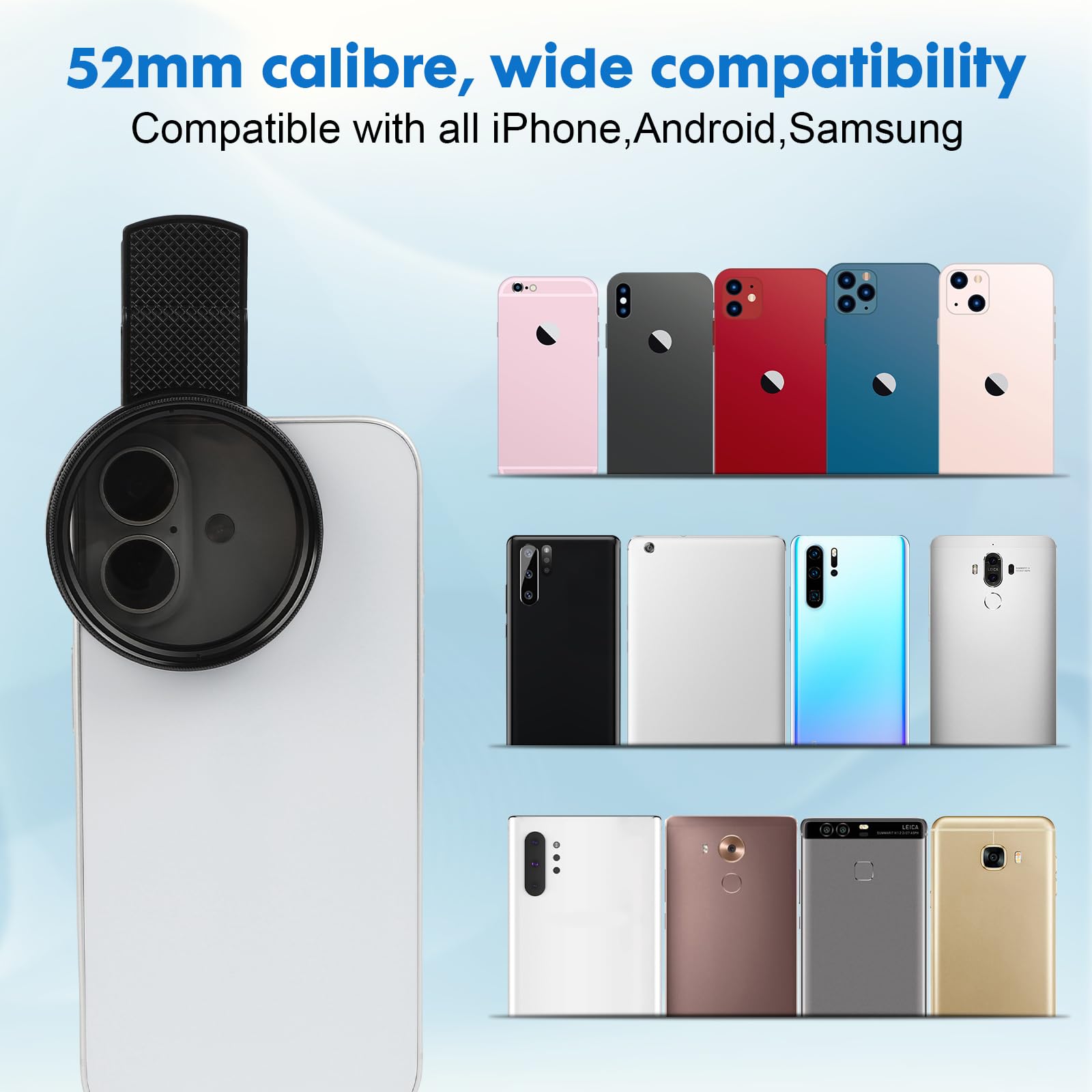 52Mm Clip Filtre Polarisant Cpl Amovible Compatible Avec Iphone Téléphone Smartphones Objectifs Et Un Chiffon - Appareil Photo