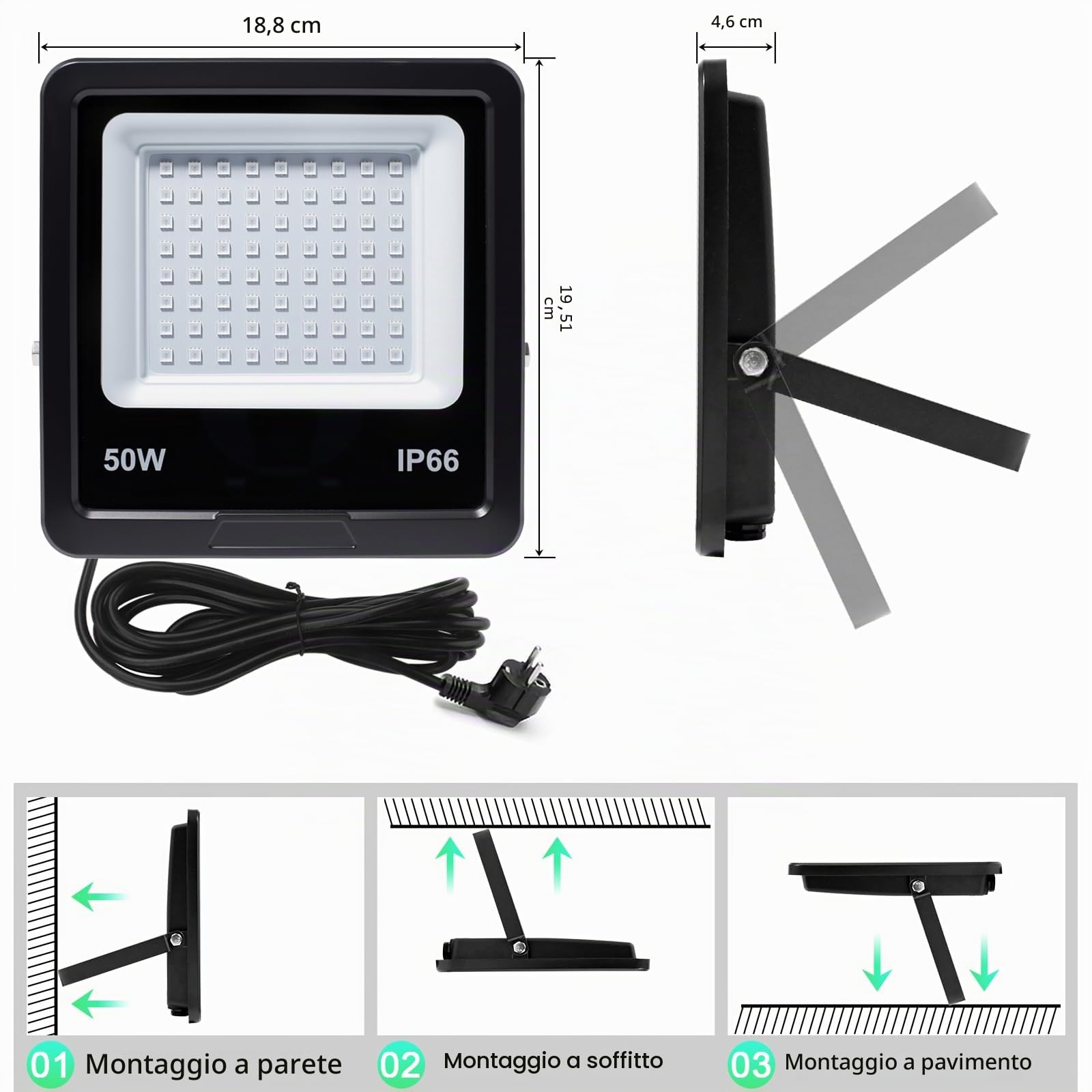 Outdoor RGB LED Spotlight 50 W, Faretto Led Rgb, IP66 Waterproof Dimmable Projector with Bluetooth App and 2.4 G Remote Control for Garden, Party, Halloween