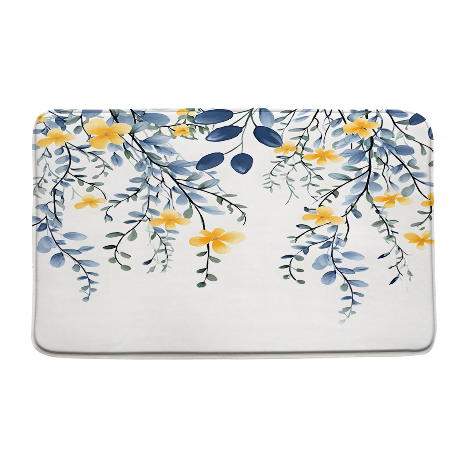 CCXTCZ Leaves Floral Bath Mat Blue Eucalyptus Watercolor Flower Nature Plant Botanical Boho Leaf Fresh Rustic Bathroom Kitchen Rugs,17.8x29.5 Inch