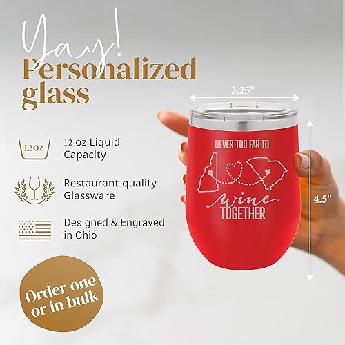 Miniatura 10 de Yay! Personalized Gifts Never Too Far To Wine Together - Copa de vino personalizable, regalo de amistad a larga distancia, regalo de mudanza o