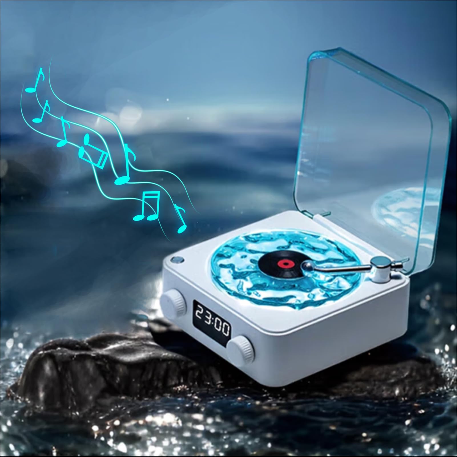 EBTOOLSRecord Player BT Speaker, Old Fashioned Classic Speaker with Night Light, Stereo Sound, Small Cordless Speaker for Girls Students Gift (White)