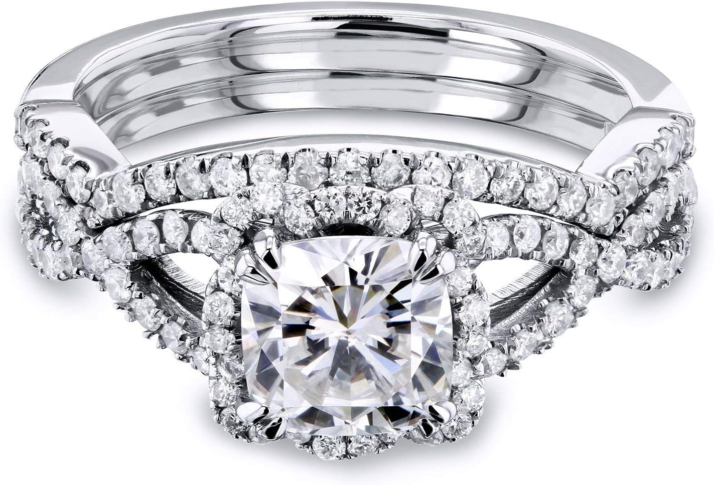Kobelli Cushion Moissanite Fancy Halo Cross Shank Bridal Set, 1-1/2 CTW 14k Gold (DEF/VS, GH/I)