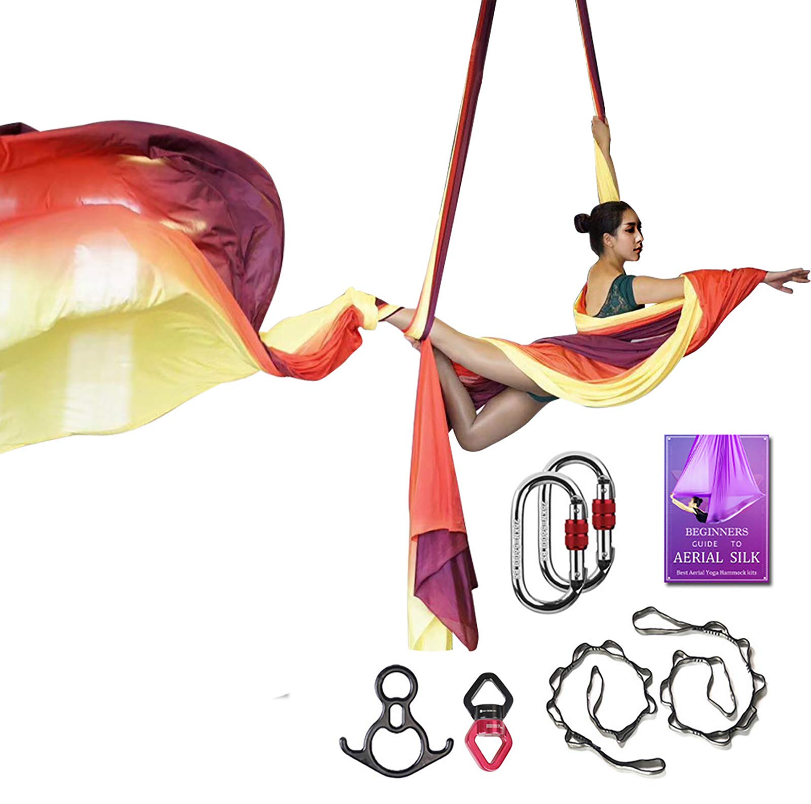 Aerial Silks Deluxe Equipment Set for Aerial Yoga,11 yards Aerial Yoga Hammock Swing for Aerial Acrobatic,Circus Arts, Aerial Dance(L:10m W:2.8m)