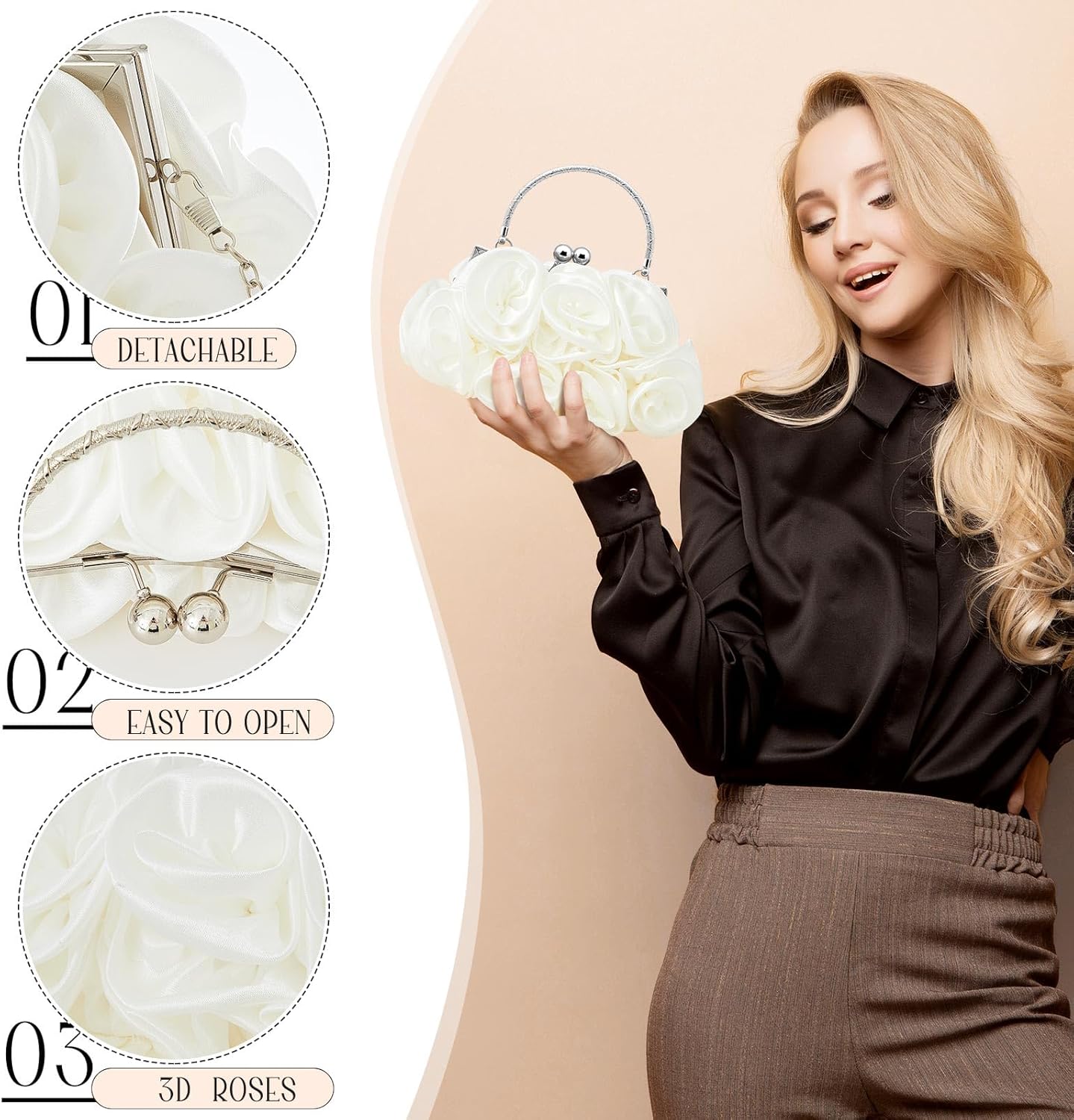 SilTriangle Women Evening Clutch, Small Floral Satin Purse with Detachable Strap for Valentine's Day Wedding Party Prom Gift - Image 2