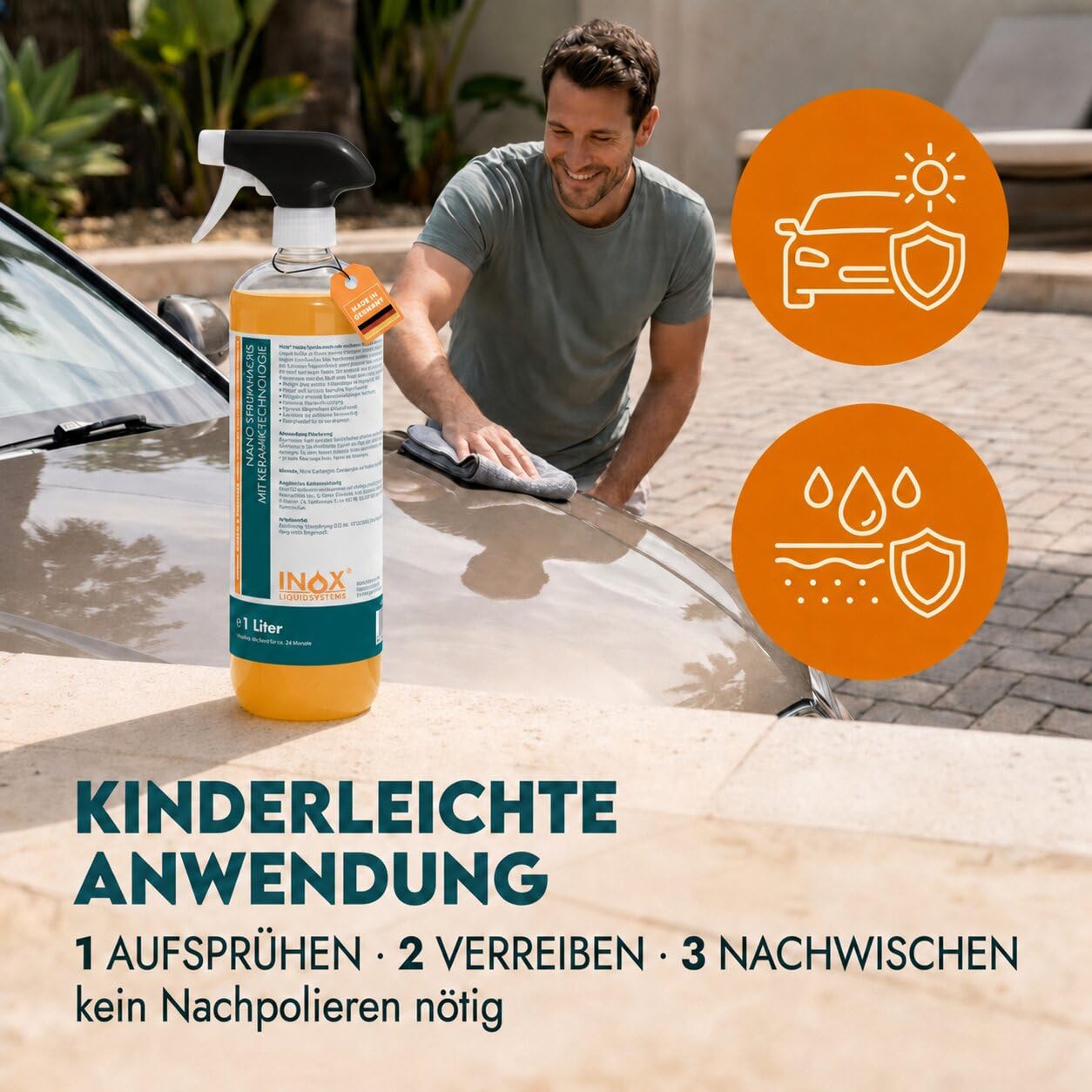 INOX® - Premium Sprühwachs 6x1L Spray mit sofort Abperleffekt | Spray Wax Autopflege Versiegelung | Lackpflege und Sprühversiegelung | Glanz & Schutz für alle Lacke