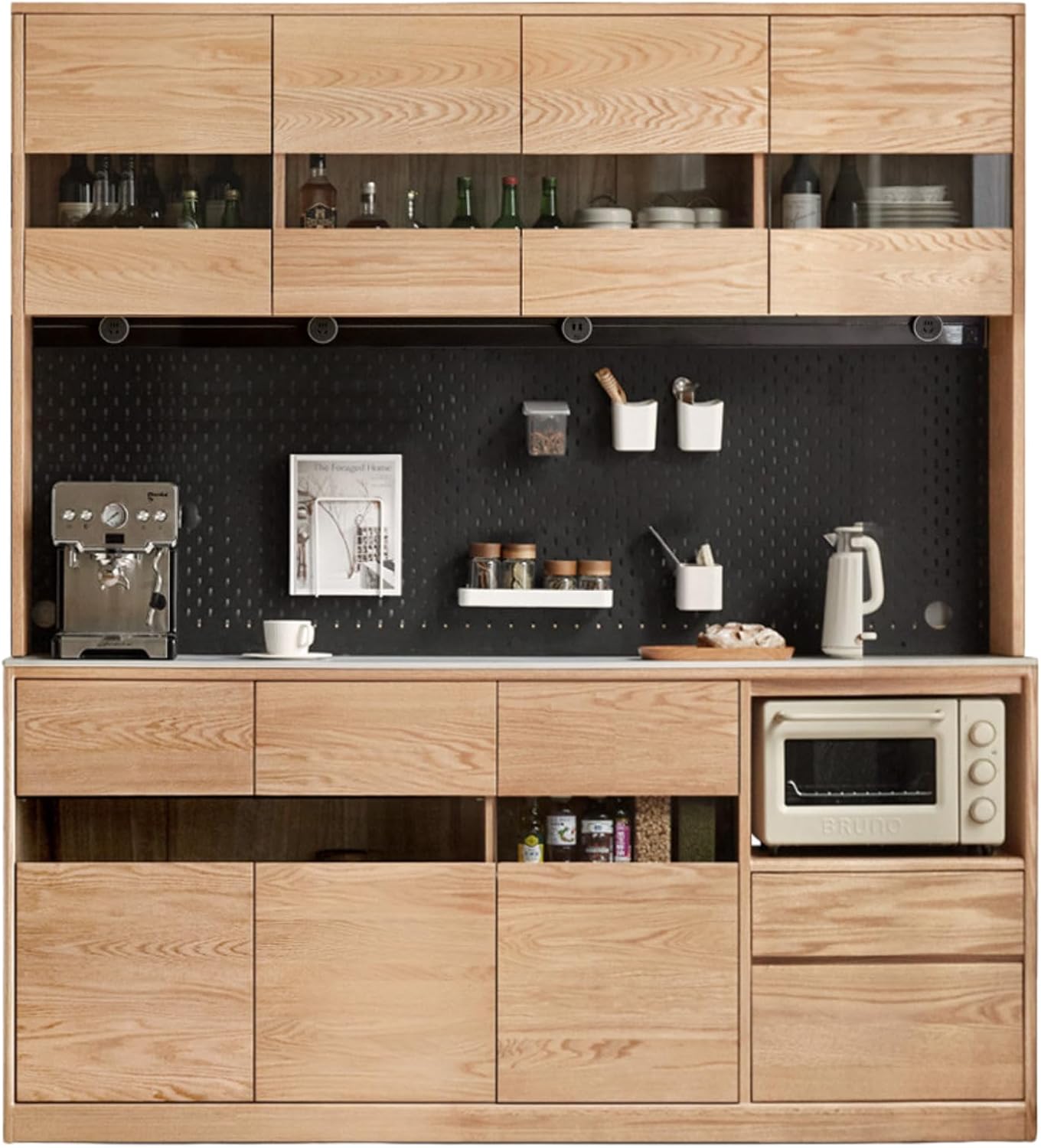 GVAwood Oak, Ash Solid Wood Sideboard Modern Buffet Cabinet 78.7x17.7x33.5 inch / 200x45x85сm / Natural Wood Color/Ash Rock Board Sideboard