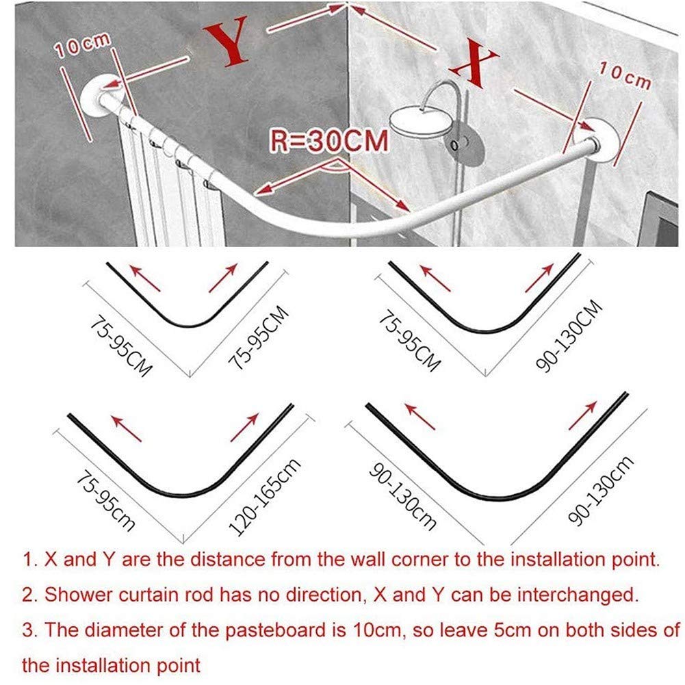 Barra de cortina de ducha de esquina ajustable, instalación sin taladrar, riel en forma de L de acero inoxidable 304 para baño, probador, tienda de ropa