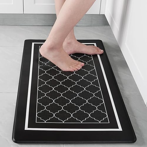 ASPMIZ Tapete moderno acolchado antifatiga, tapete de cocina negro, antideslizante, lavable, impermeable, cómodo, tapete de PVC, tapete acolchado