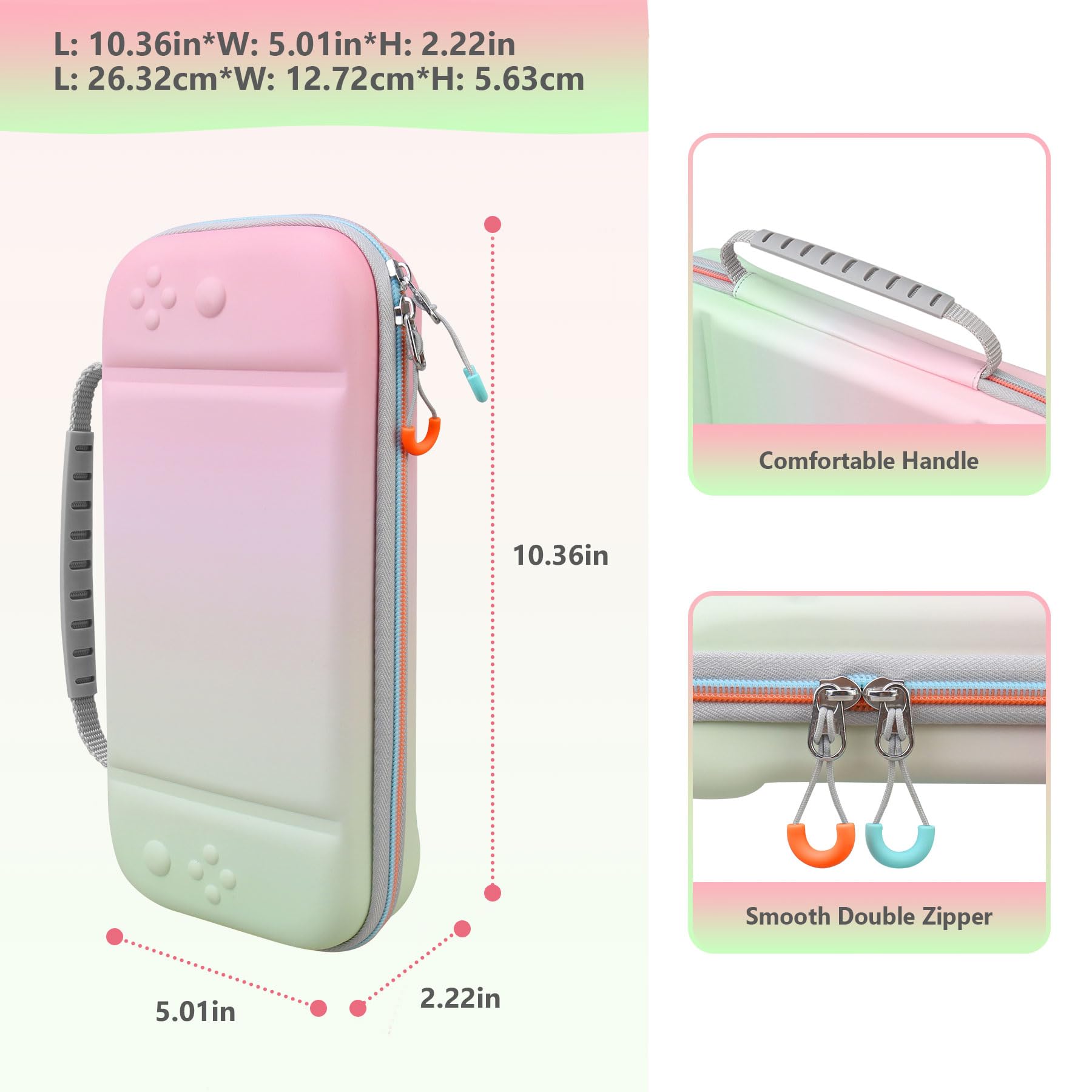 Supmay Funda de Transporte para Nintendo Switch 2, Funda rígida Protectora y portátil para Viajes con Capacidad para 24 Cartuchos de Juegos y Bolsillo de Malla, Rosa Verde Fancy