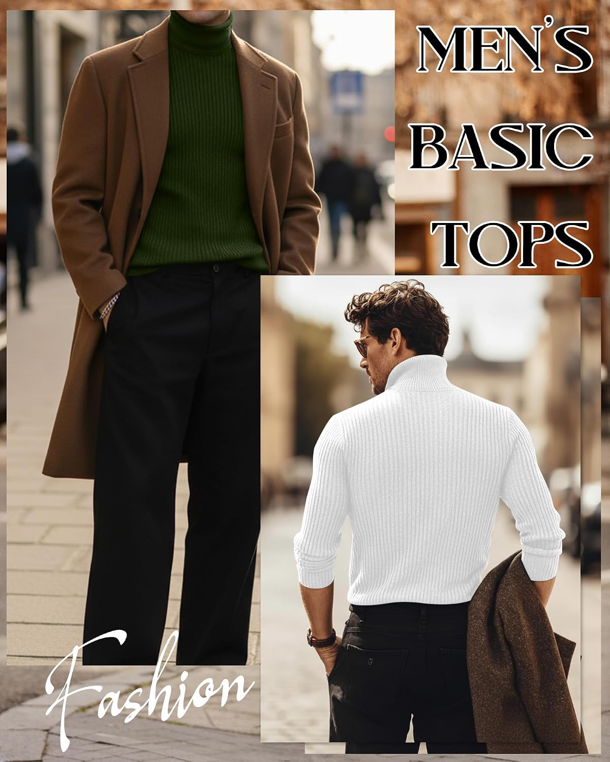 4 Pack Men's Turtleneck Long Sleeve Shirts Cotton Ribbed Sweater Mock Neck Pullover Casual Tops Slim Fit Layer