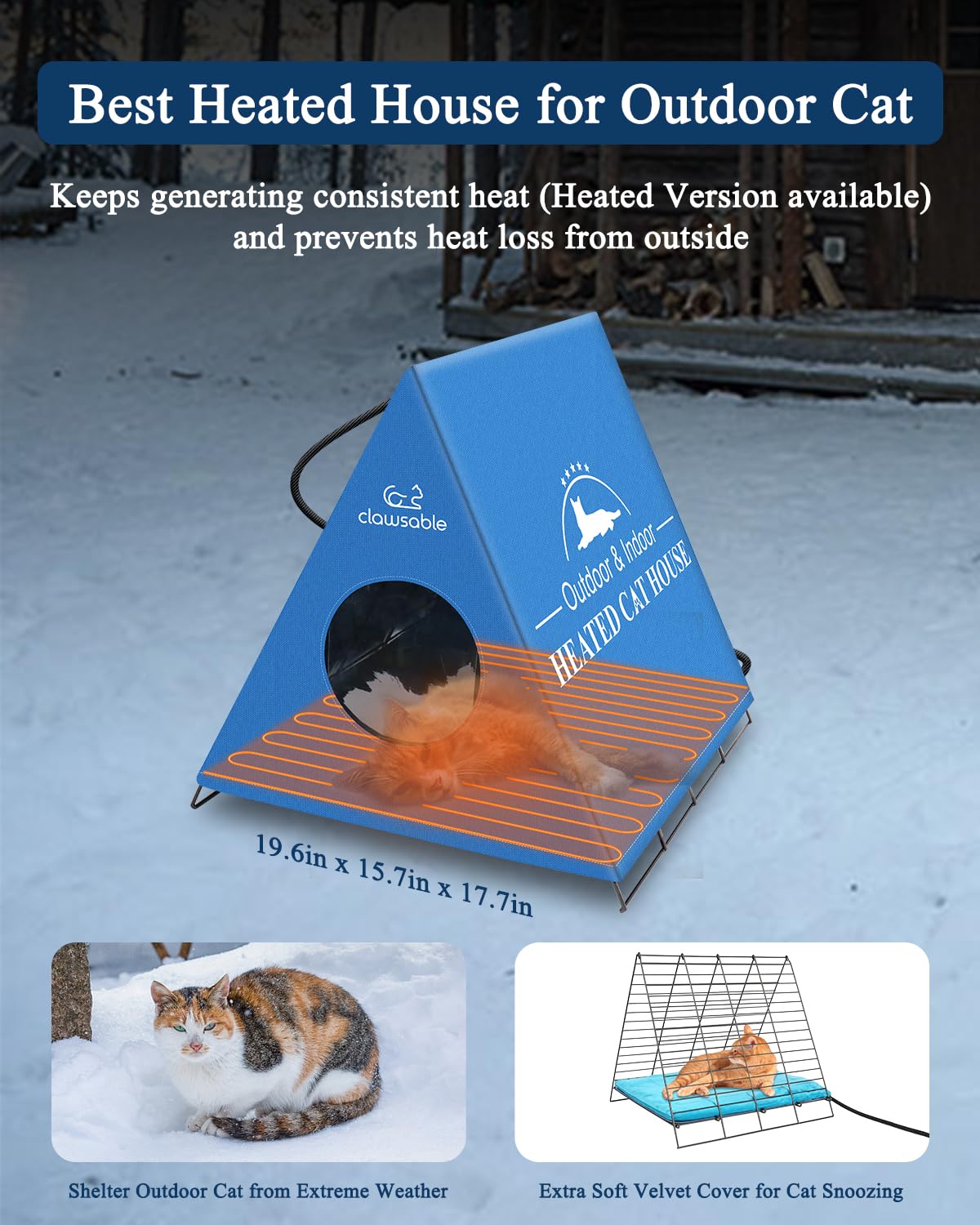 Amazon.com : Large Heated Cat House for Outdoor Cats in Winter,  Anti-Soaking Insulated Cat House, Elevated u0026 Weatherproof, Warm Cat Shelter  with Heating Pad, Outside House Feral Barn Cat (Heated, A Frame) :