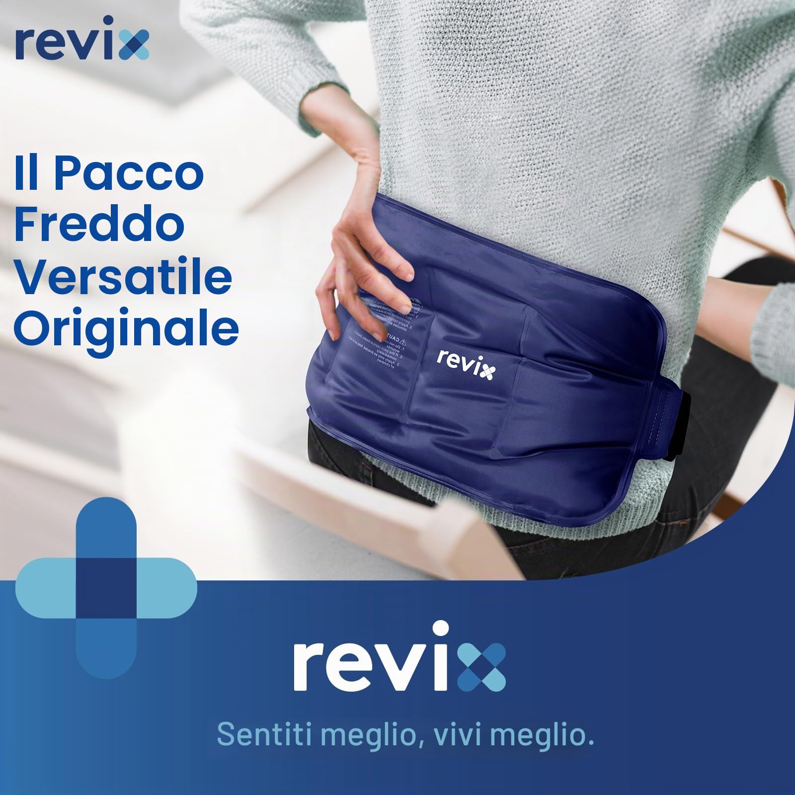 REVIX Impacco di ghiaccio riutilizzabile per sollievo dalla schiena, morbido rivestimento in gel per la parte bassa della schiena, stinco, ginocchio, anca, braccio, impacco freddo flessibile, 41x23 cm