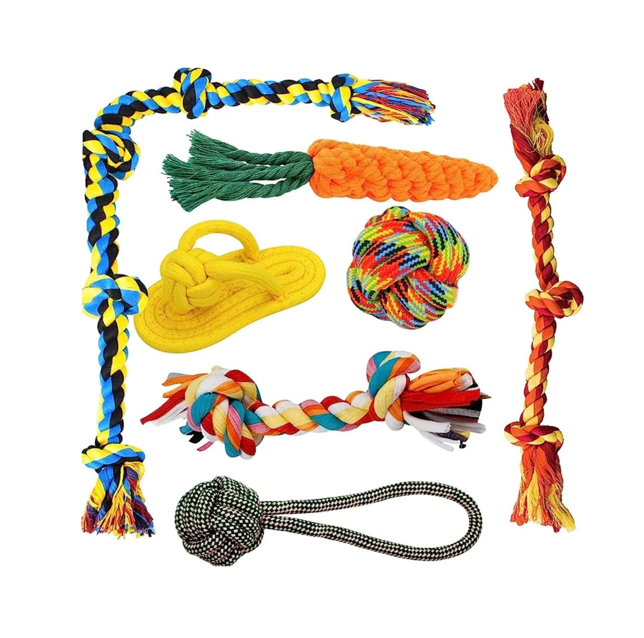 Dog Chew Toys Set with Carrot, Double Knot Rope, Ball, Slipper, Five Knots Rope, Three Knots Rope, Hanging Ball, Pet Chew Toys for Pet Dental Care, Training, Exercise for All Age Range of Pets. (B0DDHGG2XS) Amazon Price History, Amazon Price Tracker