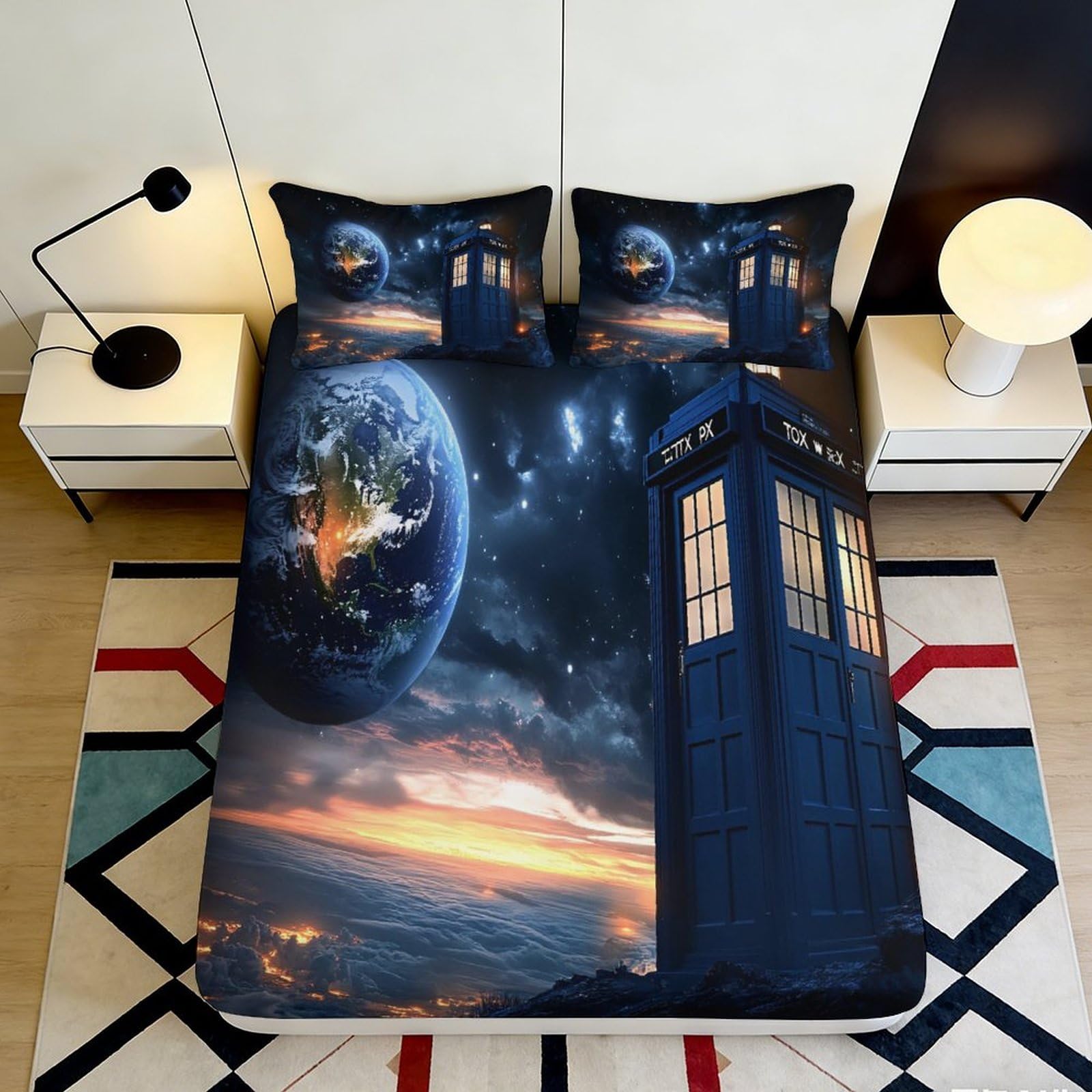 Uxinyoume Style-8 3D Printed Space Galaxy Fitted Sheet Microfiber Earth View Mattress Cover Bedroom Dorm Mattress Protection Decor 90X200x25cm