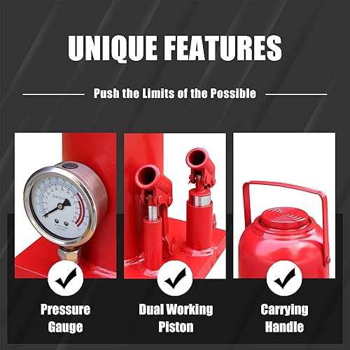 Miniatura 3 de Torin ATH950001BB - Gato profesional de doble pistón para botella de coche de elevación rápida con calibre y liberación lenta para estabilización de