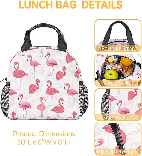 Miniatura 3 de Lonchera de flamenco para niñas, pequeñas bolsas de almuerzo aisladas, bonita lonchera reutilizable para mujeres, bolsas de almuerzo cruzadas rosas