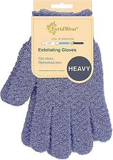 Evridwear Exfoliating Dual Texture Bath Gloves for Shower, Spa, Massage and Body Scrubs, Dead Skin Cell Remover, Gloves with hanging loop (1 Pair Gray)
