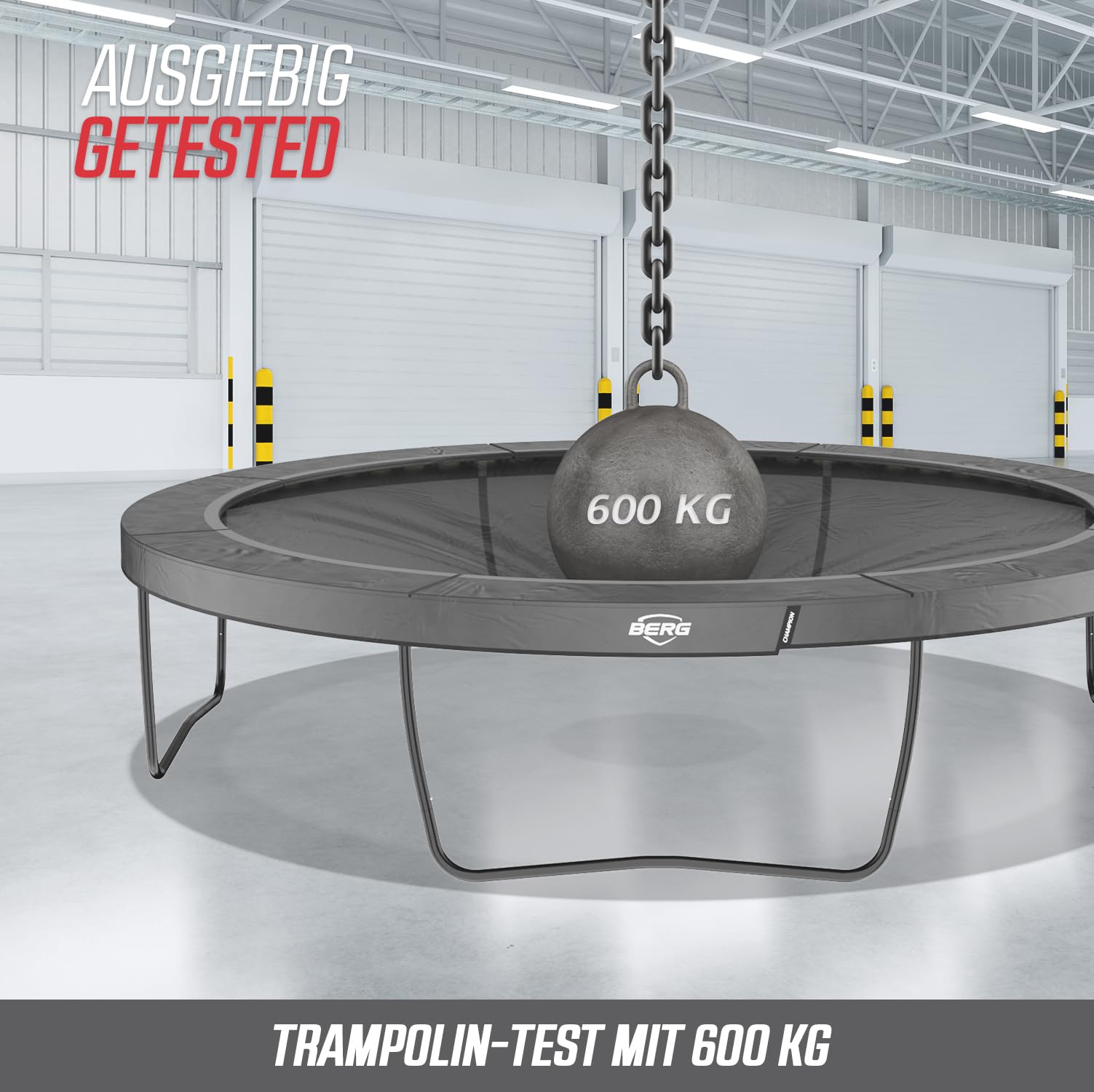 BERG Grand Champion Regular Trampolin oval grau | Gartentrampolin mit Sicherheitsnetz Deluxe | Airflow Pro Sprungtuch und TwinSpring Federn | für Kinder und Erwachsene geeignet