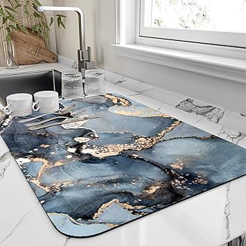 VHKD Dish Drying mat for Kitchen Water Absorbent mats for Kitchen Utensils Large Dry mat for Kitchen Utensils Drying mat Water Absorbent mats for Kitchen Large Size (Design 3 | 38x58cm, 1) - image, photos