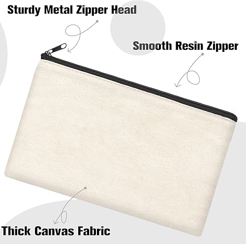 Vista 23 de ZeeDix Bolsa de lona, bolsa de cosméticos multiusos con cremallera, bolsa de lona con cremallera para manualidades, bolsas de maquillaje en blanco