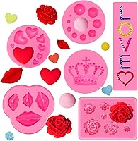 Vista 1 de 6 moldes de silicona para el día de San Valentín para chocolate, fondant, labios, corazón, rosa, flor, amor, corona, dulces, pasteles, cupcakes