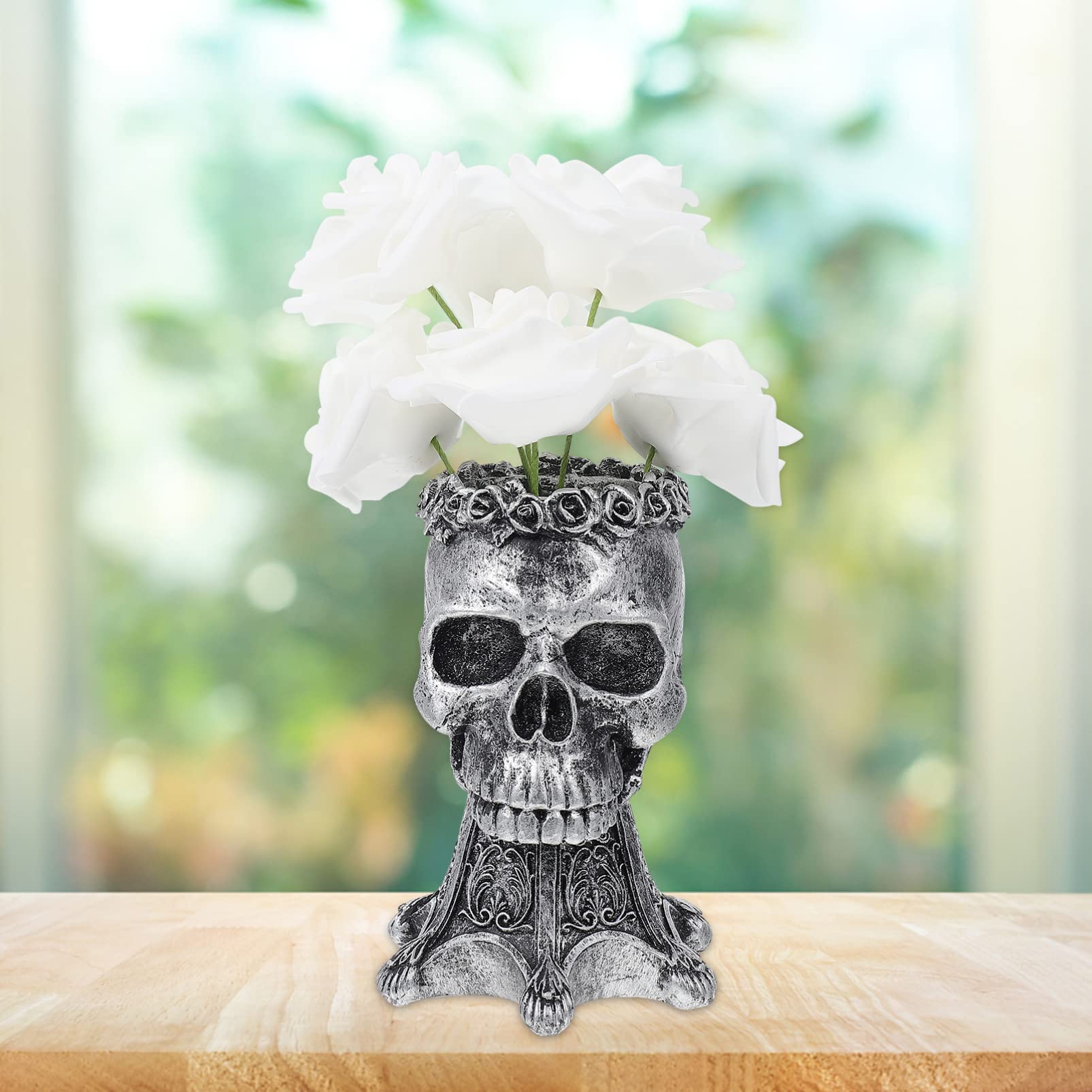 Vaso Per Fiori A Forma Di Teschio In Resina – Decorazione Da Tavolo Per Halloween – 16,5x11,5x11 Cm