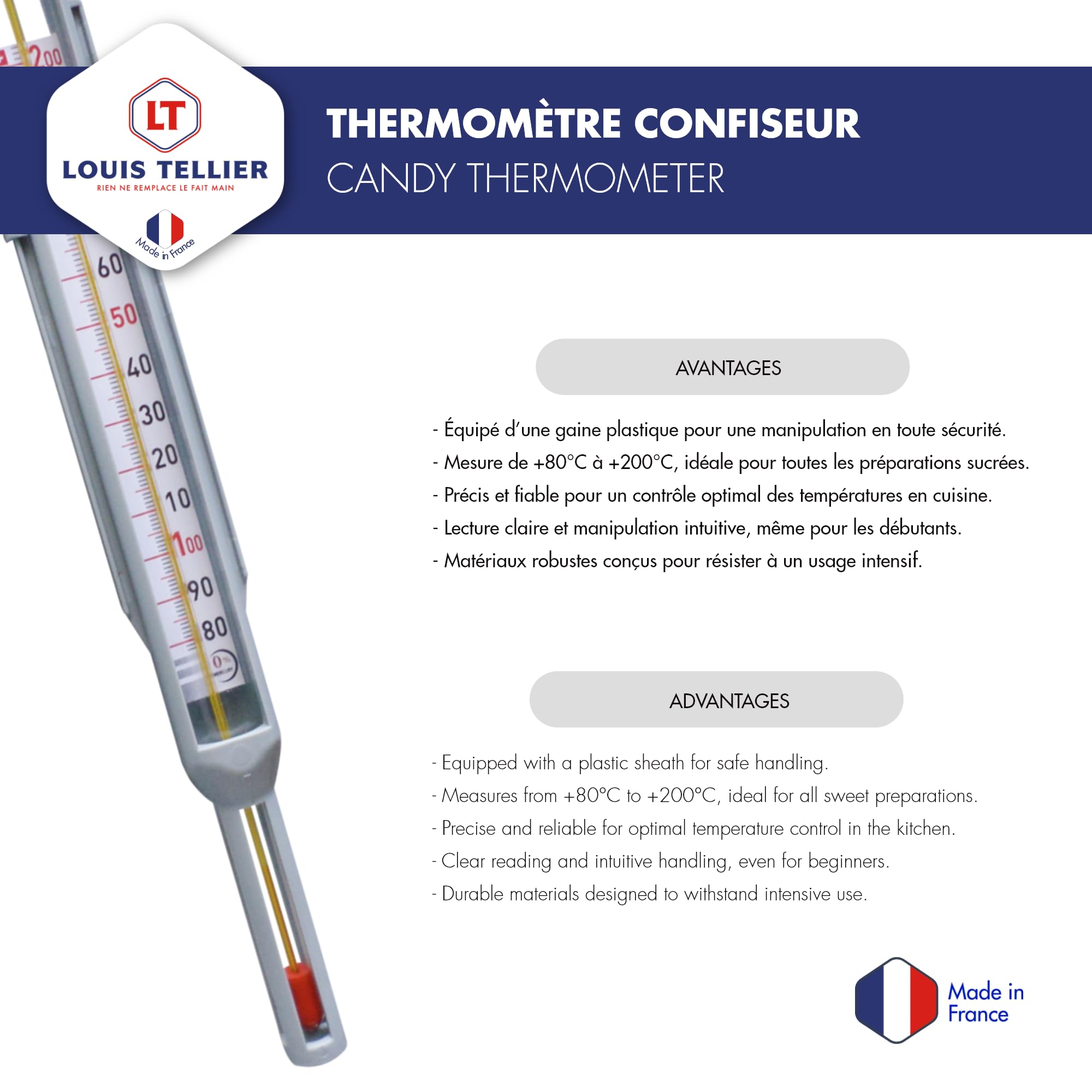 Thermomètre Confiseur +80°C à +200°C Spécial Sucre Caramel Fabrication Française