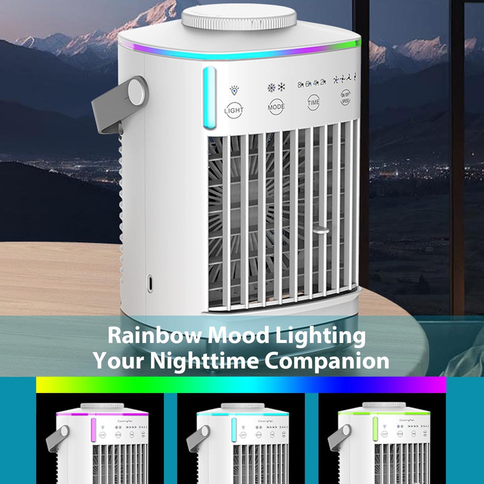 Condizionatore Portatile 4 In 1 Raffrescatore d'aria 700ML 3Velocità 2Modalità Nebbia Fredda Raffrescatore Evaporativo 180° Oscillazione Timer 10H Climatizzatore Portatile Senza Tubo Casa A