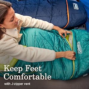 Coleman Big Bay 0/20/40F Cold-Weather Sleeping Bag, Adult Mummy Sleeping Bag with Headrest, Foot Ventilation, & Storage Sack, Big & Tall Options