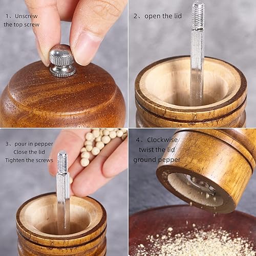 Miniatura 3 de WSRYYCC Molinillo de pimienta de roble, molinillo de sal manual, condimento y molinillo de especias, utensilios de cocina, tarro de condimento de