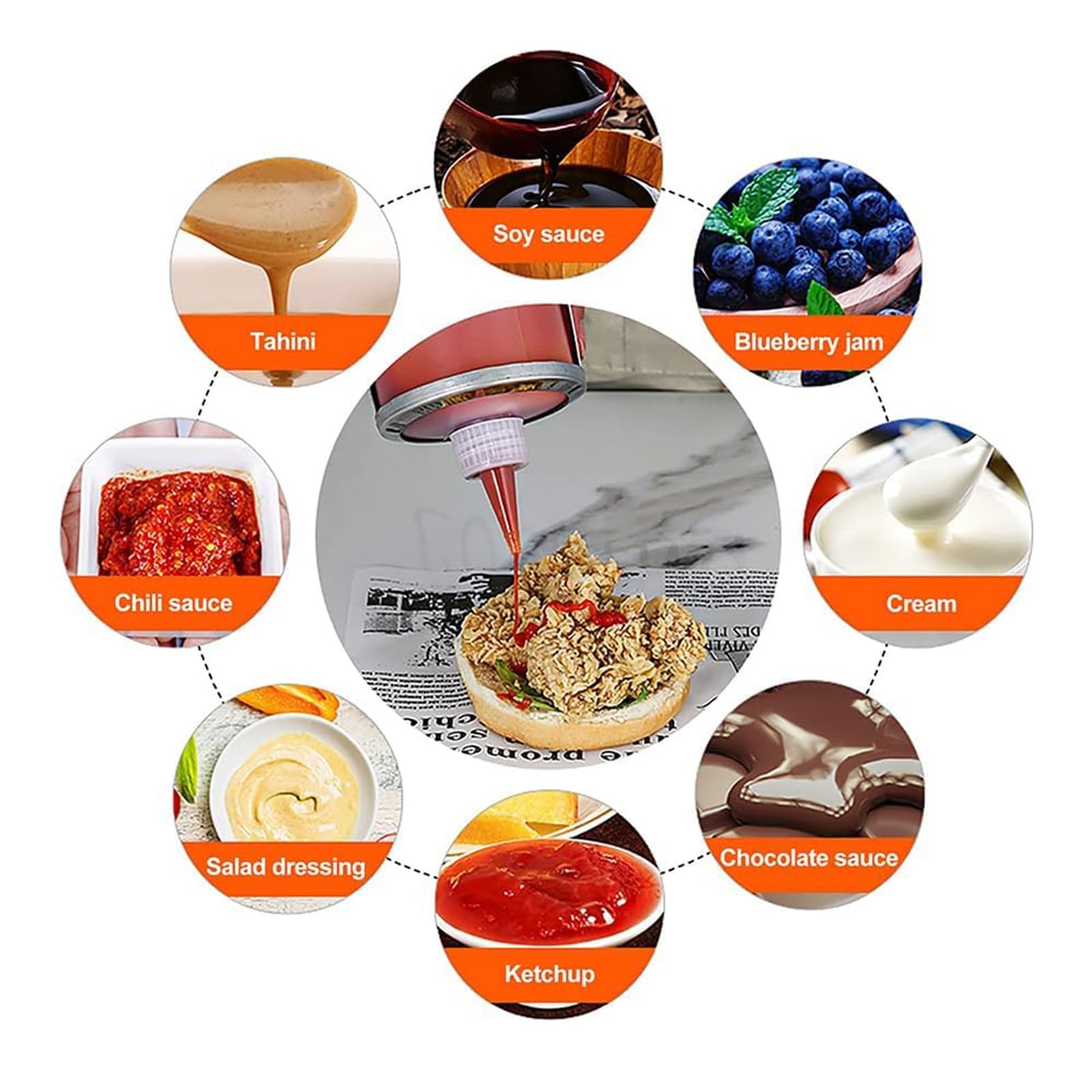 Pistola dispensadora de salsa, contenedor dosificador de acero inoxidable de 650 ml para cocina, ideal para tomate, ensalada y salsas de fresa, fácil de usar y limpiar