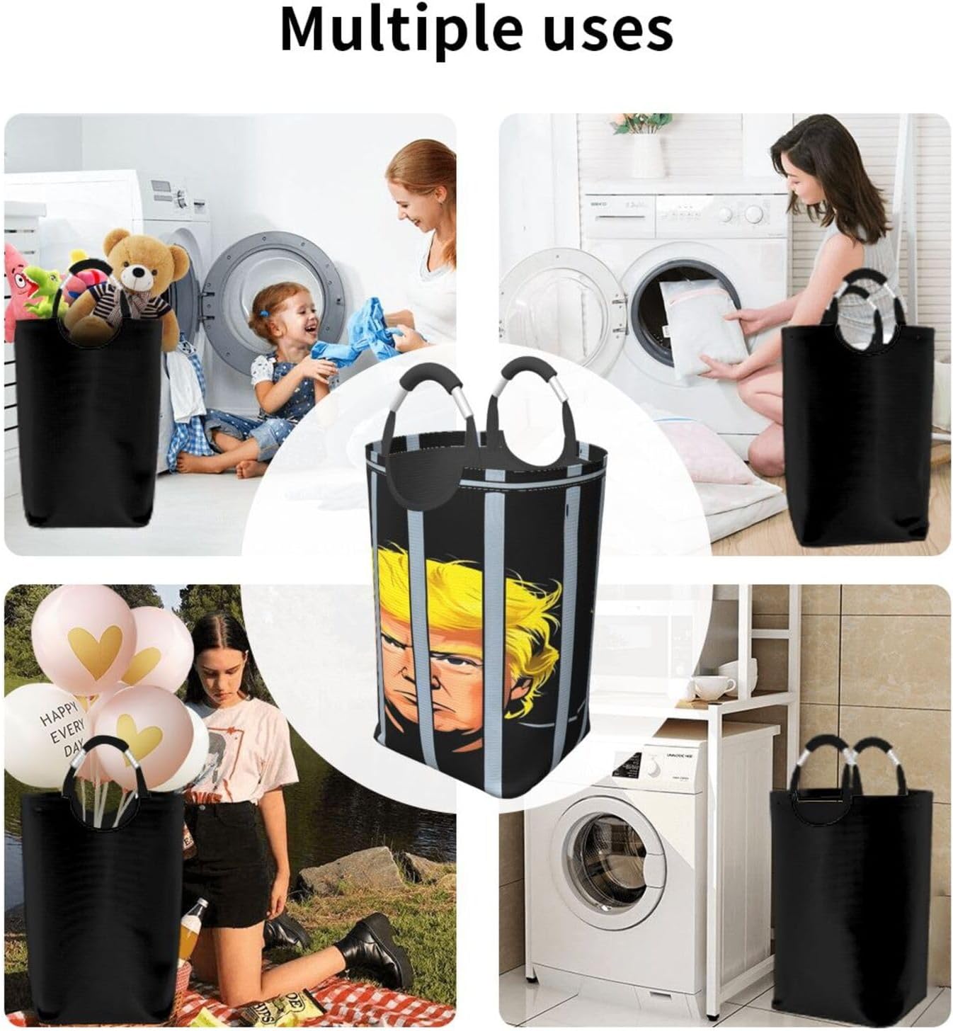 Foldable Square Laundry Storage Bag 50l - Waterproof Oxford Cloth, Pe Base, Aluminum Handles, All-Over Print No Kings