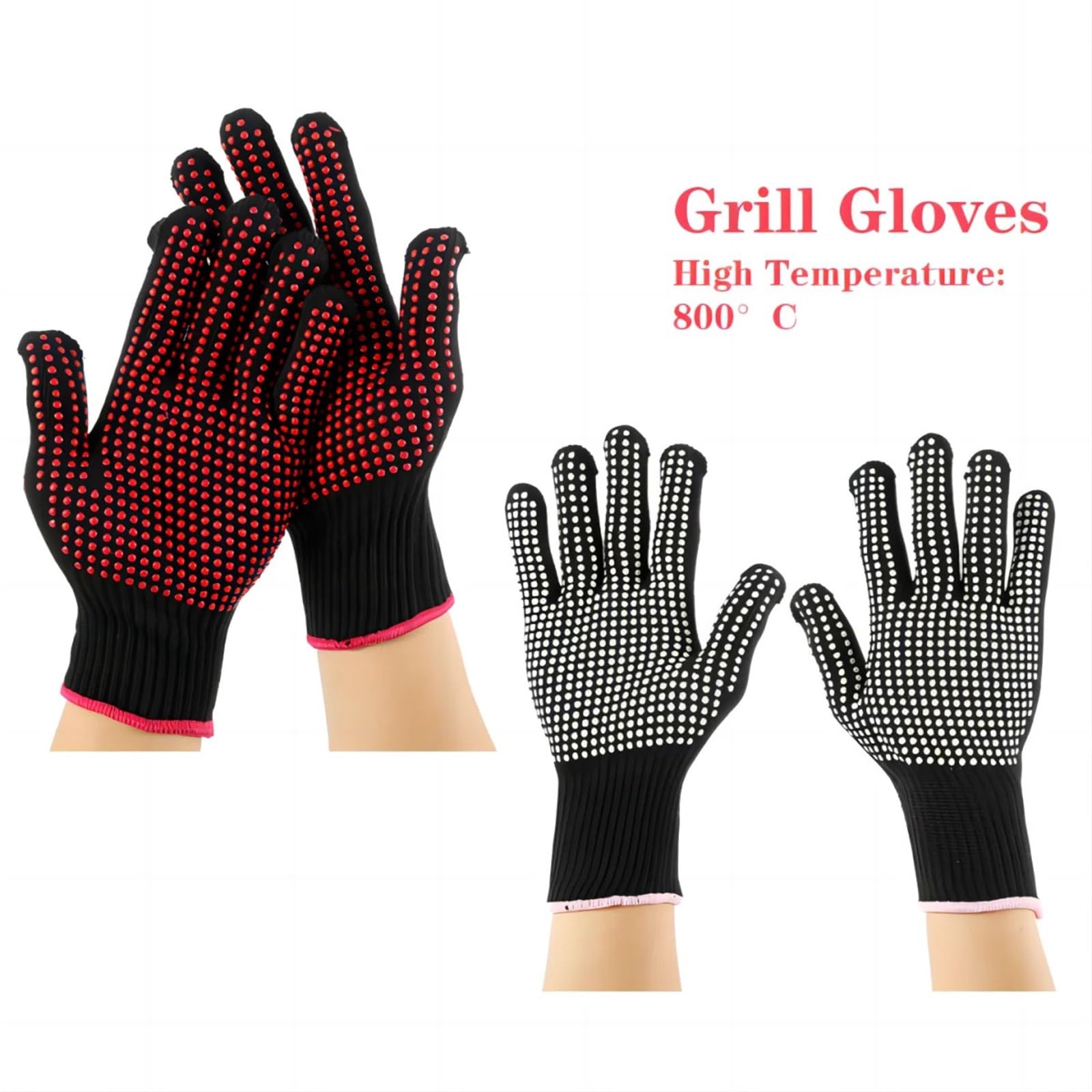 Gants de Gril résistants à la Chaleur, Gants de Four antidérapants en Coton Polyester résistant à la Chaleur, Combinaison for la Cuisson, Le Barbecue, la friteuse, la Cuisine pour Grillades(Red)