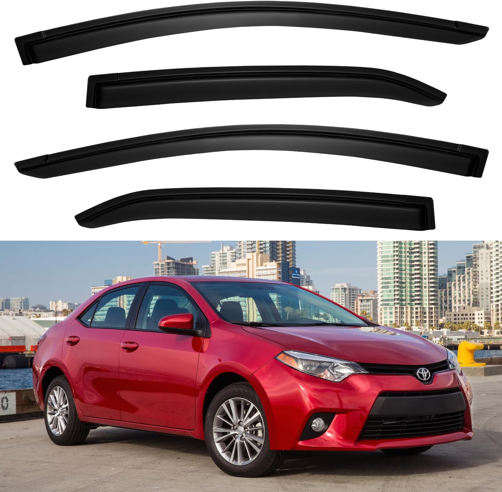 YQAUTEC Window Rain Guards Shield for Toyota Corolla 2014-2019, Window Vent Visors Shades Wind Deflectors for 14-19 Corolla, YD-T2-0170-P